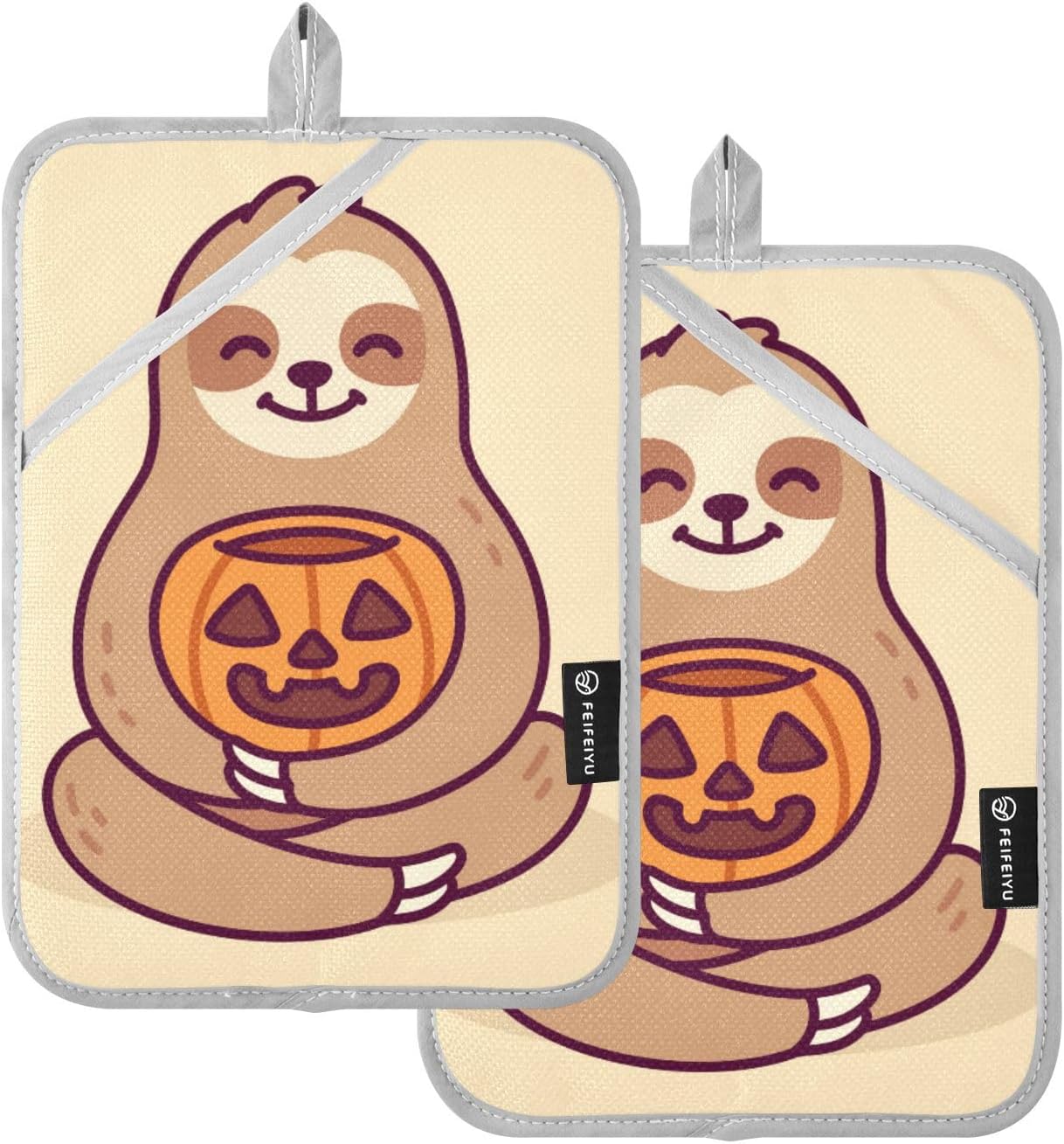 OURVII 2Pcs Halloween Sloth Pot Holder Set