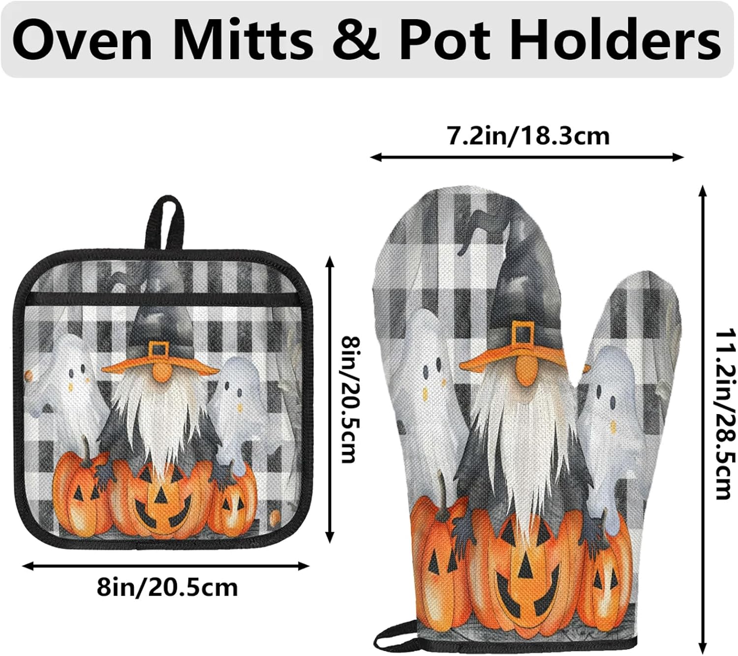 TropicalLife Halloween Pumpkin Ghost Oven Mitts 4Pcs Set
