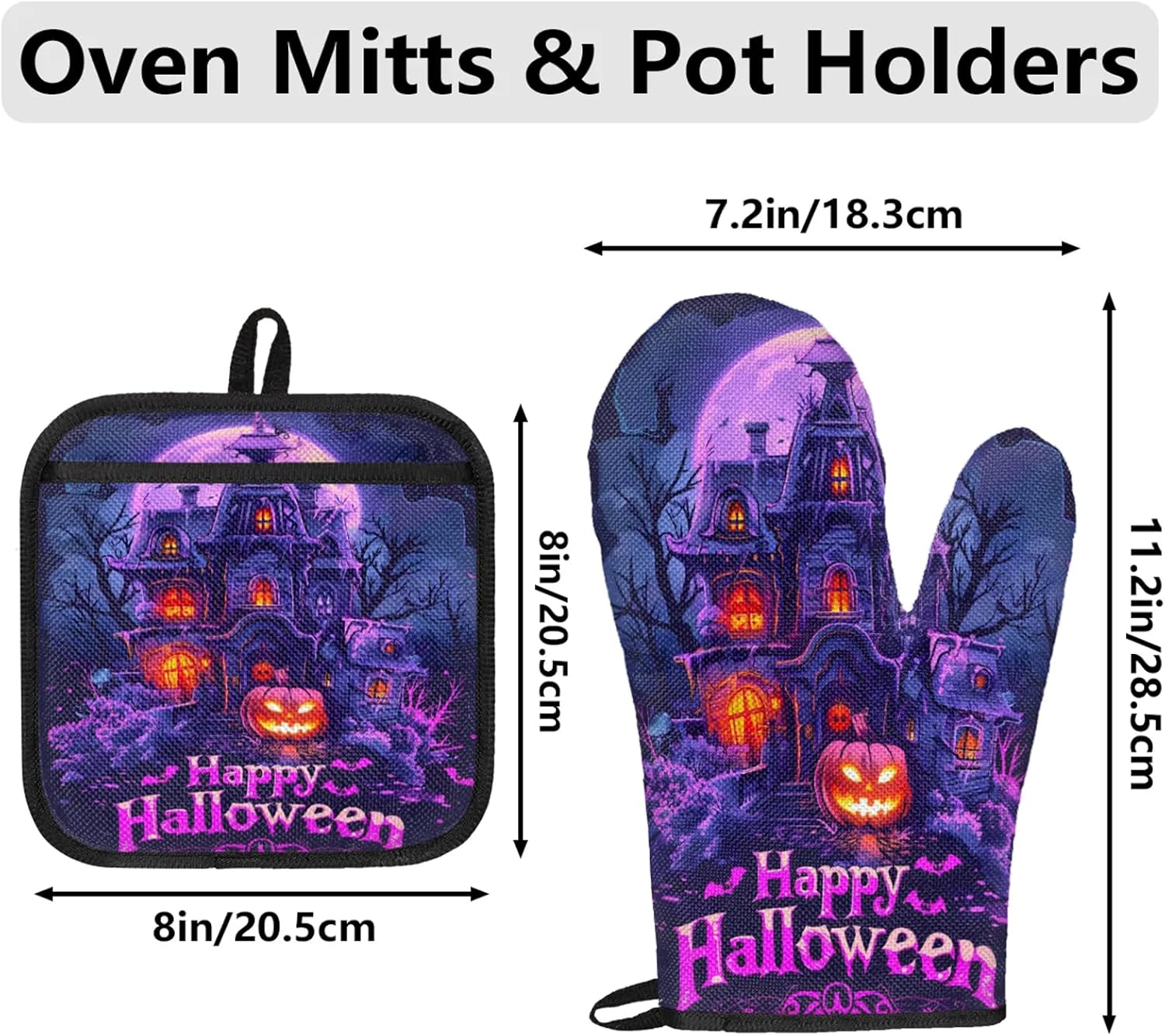 TropicalLife Happy Halloween Oven Mitts and Pot Holders 4Pcs Set
