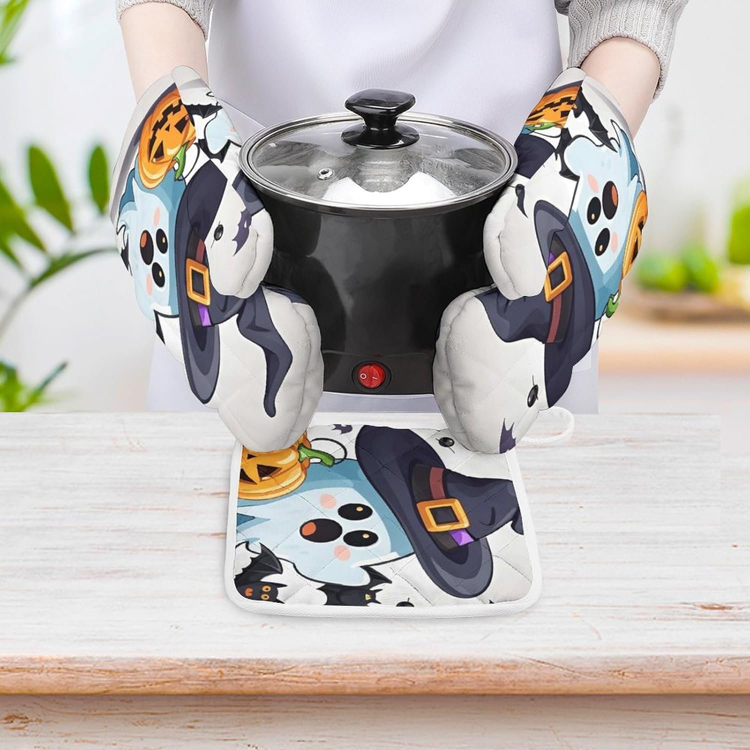 scematician Halloween Ghost Oven Mitts Set Cooking Comfort You Can Count On