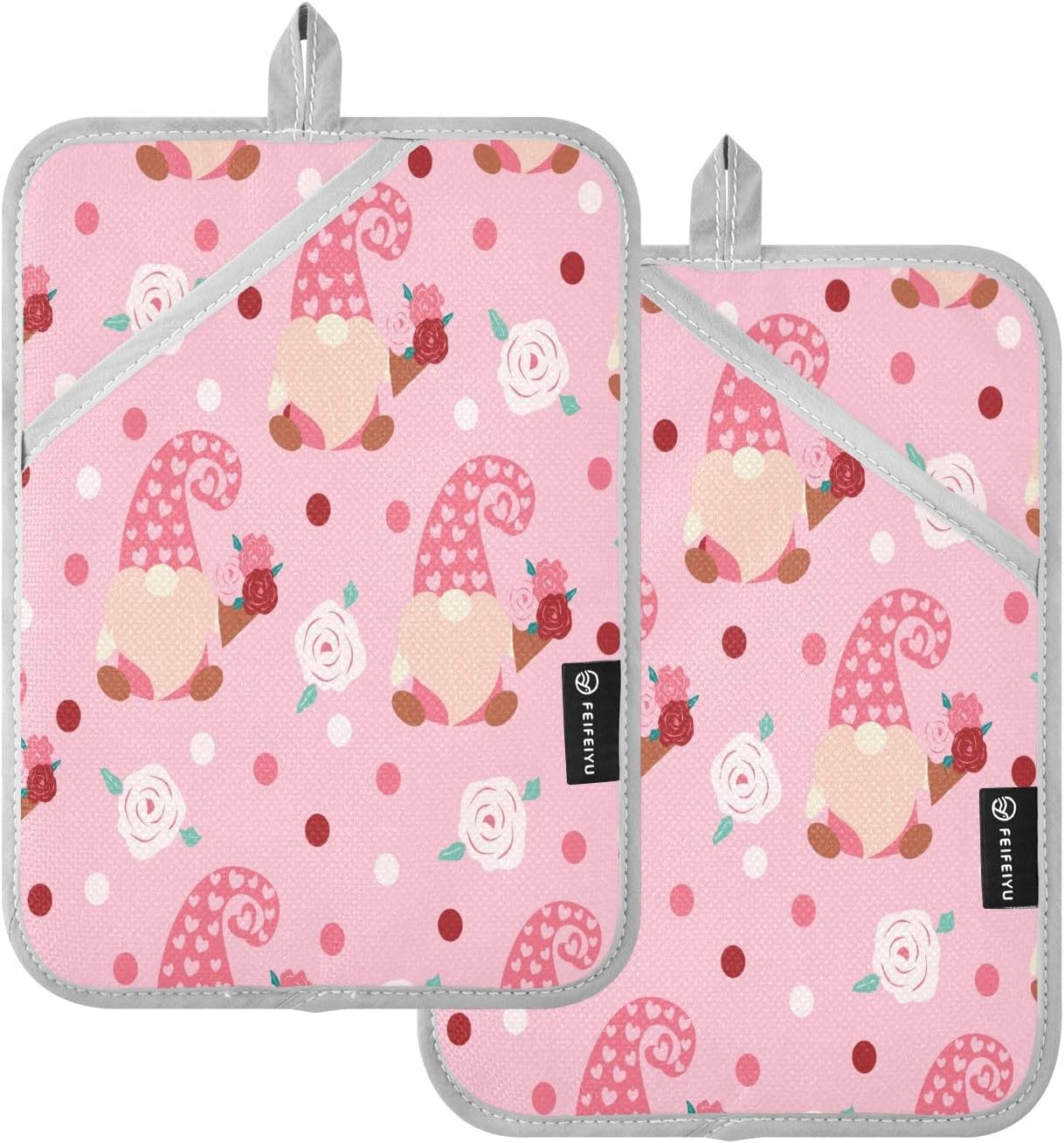 Kcldeci Pink Gnome Heat Resistant Oven Mitts 2 Pack