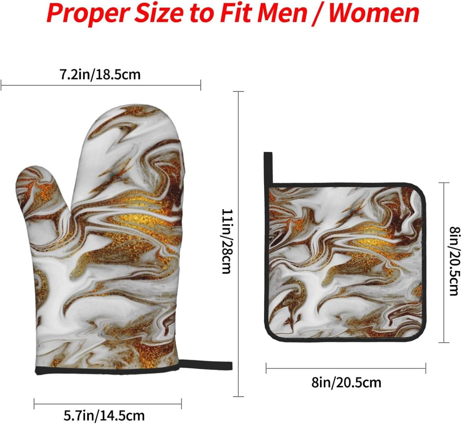 4 Pieces Gold and White Marble Oven Mitts Set with Hanging Loop