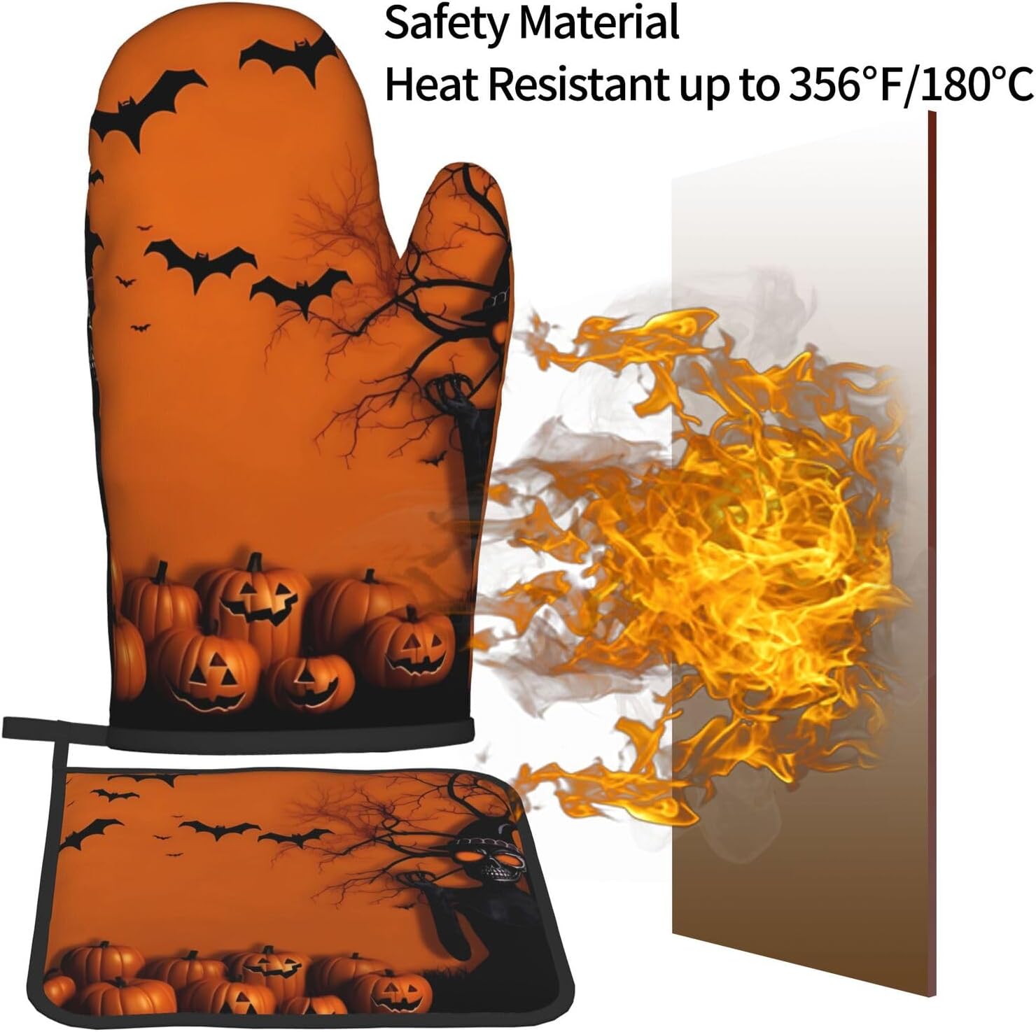 Orange Halloween Oven Mitts Set of 2