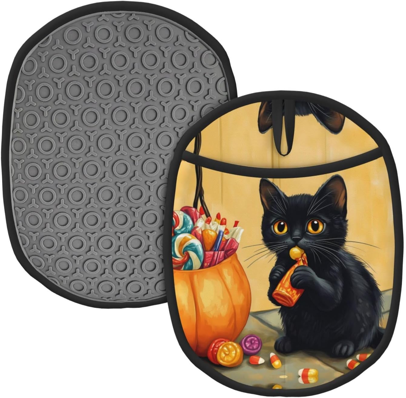 Halloween Cute Black Cat Pot Holder Heat-Resistant Oven Mitt for Kitchen