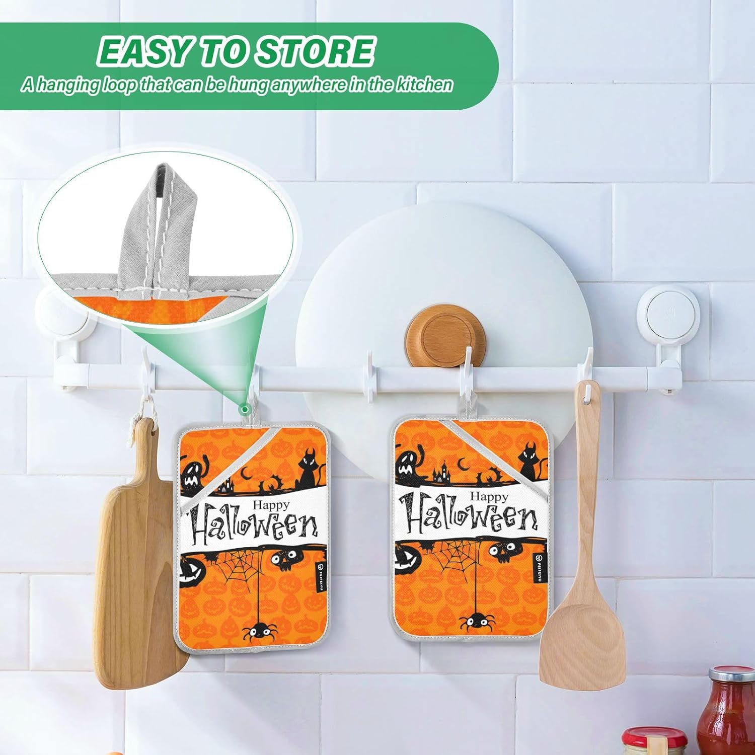 Oitrivii Halloween 2-Piece Pumpkin Bat Pot Holder Set