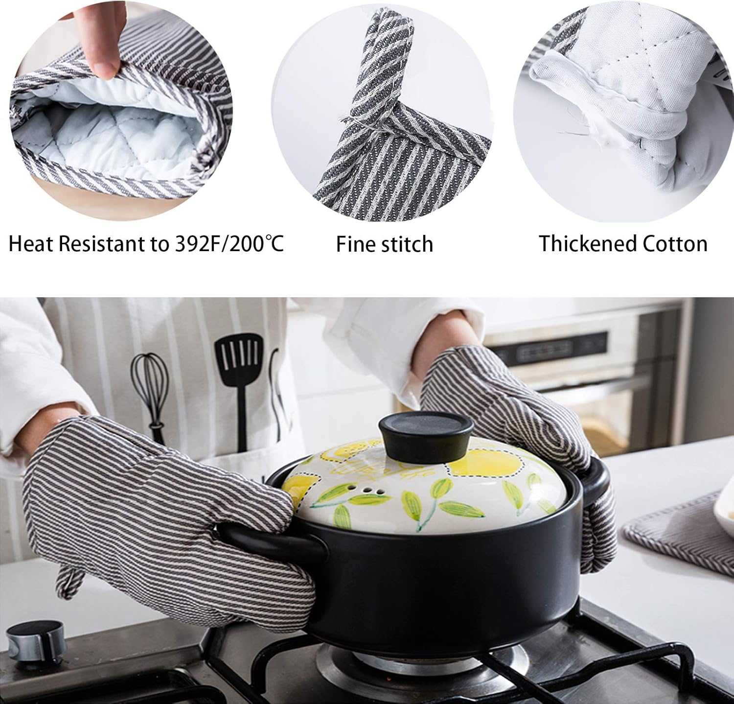 Safe Heat-Resistant 4-Piece Oven Mitts Pot Holders for Kitchen Use