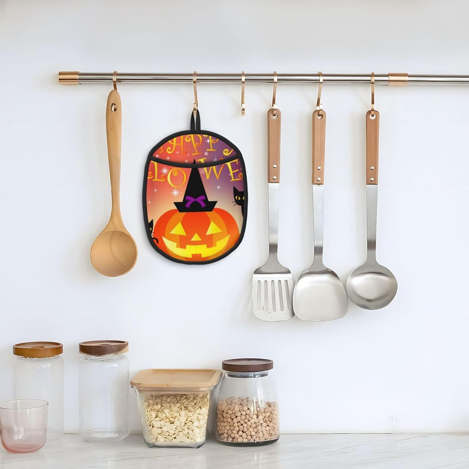 Adjustable Halloween Pumpkin and Cat Oven Mitts