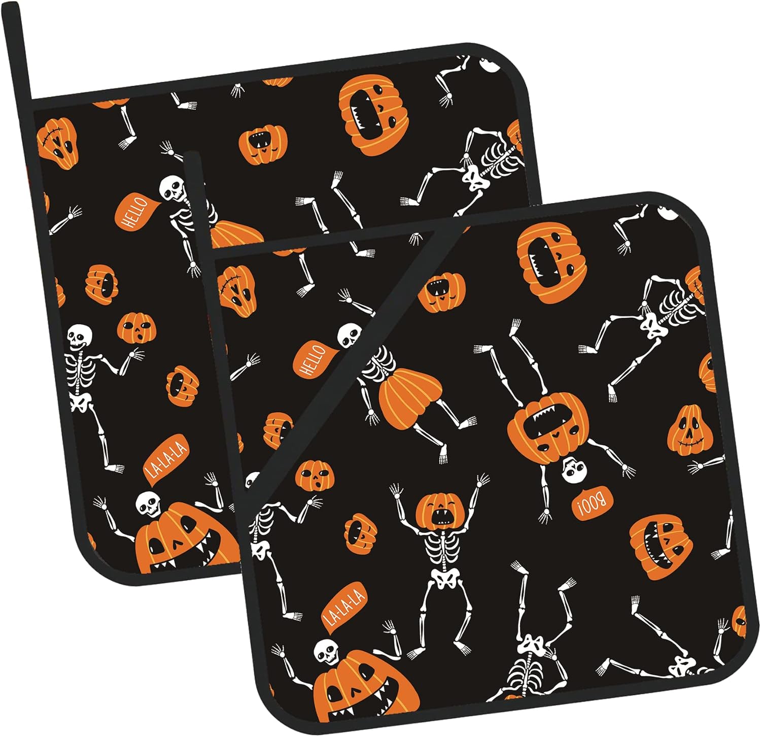 Halloween Spooky Skeletons with Pumpkin-Packed Potholders Set of 2 Oven Microwave Resistant