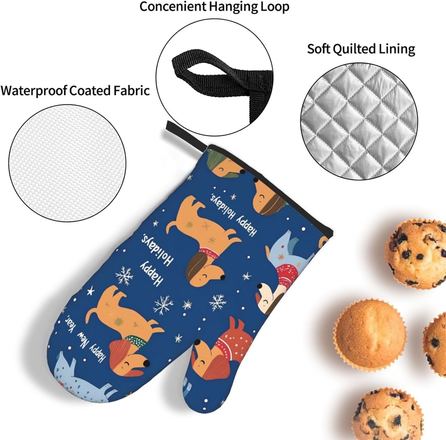 Dachshund Christmas Oven Mitts Potholders Set - Heat-Resistant and Non-Slip