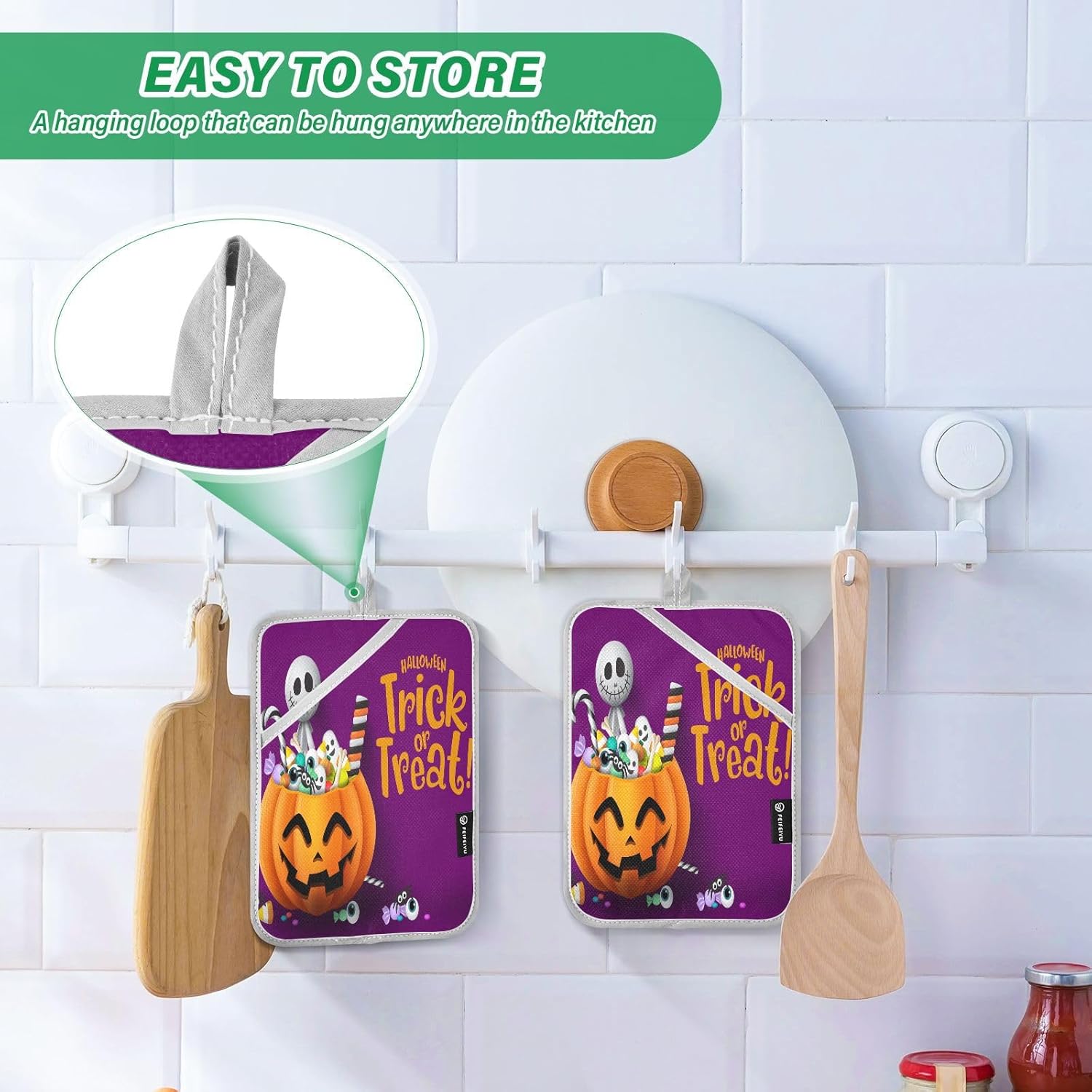 Halloween Trick-or-Treat frightening Ghost and Pumpkin Pot Holder Set