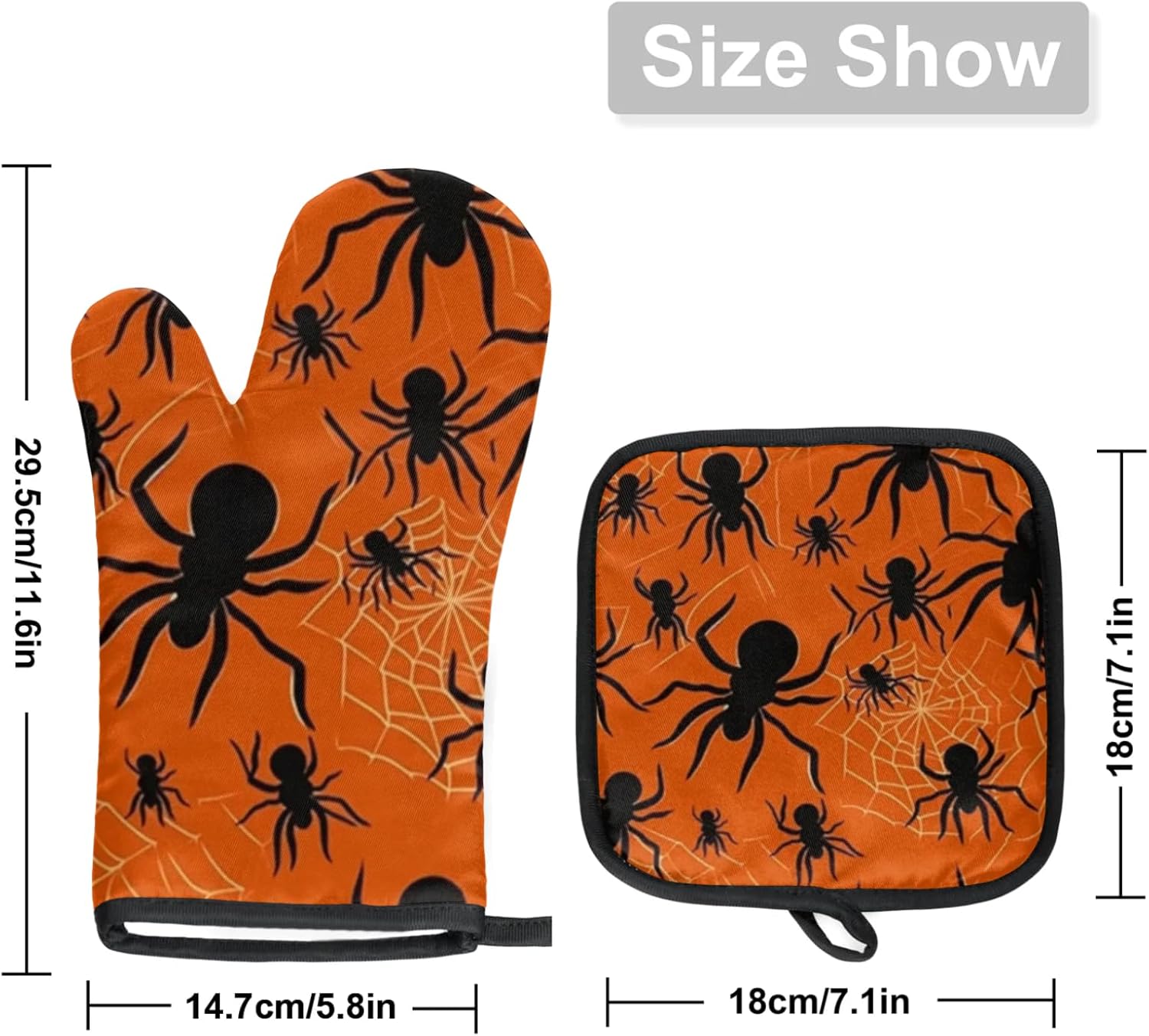 Halloween Spiders Web Oven Mitts and Pot Holder Set of 2