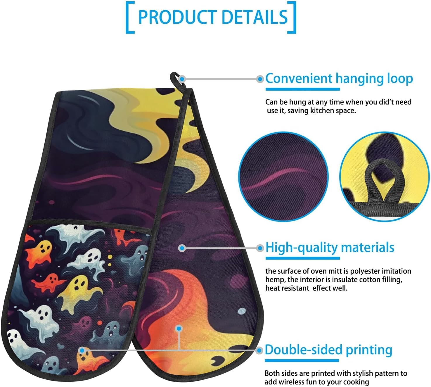 Gublec Halloween Ghosts Double Oven Mitts Heat-Resistant Long