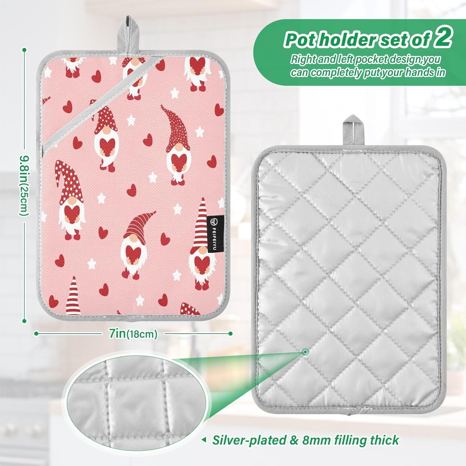 Cute Gnomes Hearts Heat-Resistant POTHOLDER SET