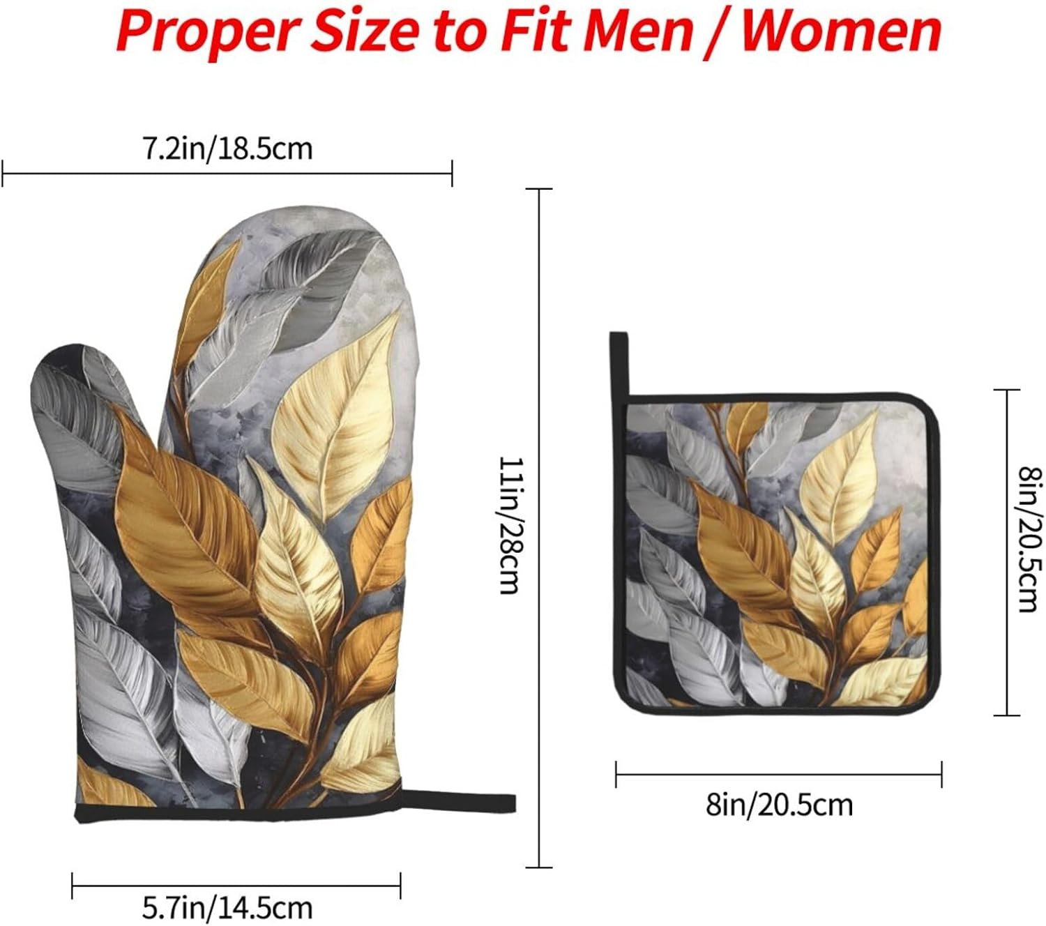 Tropical Gold and Silver Oven Mitts Set