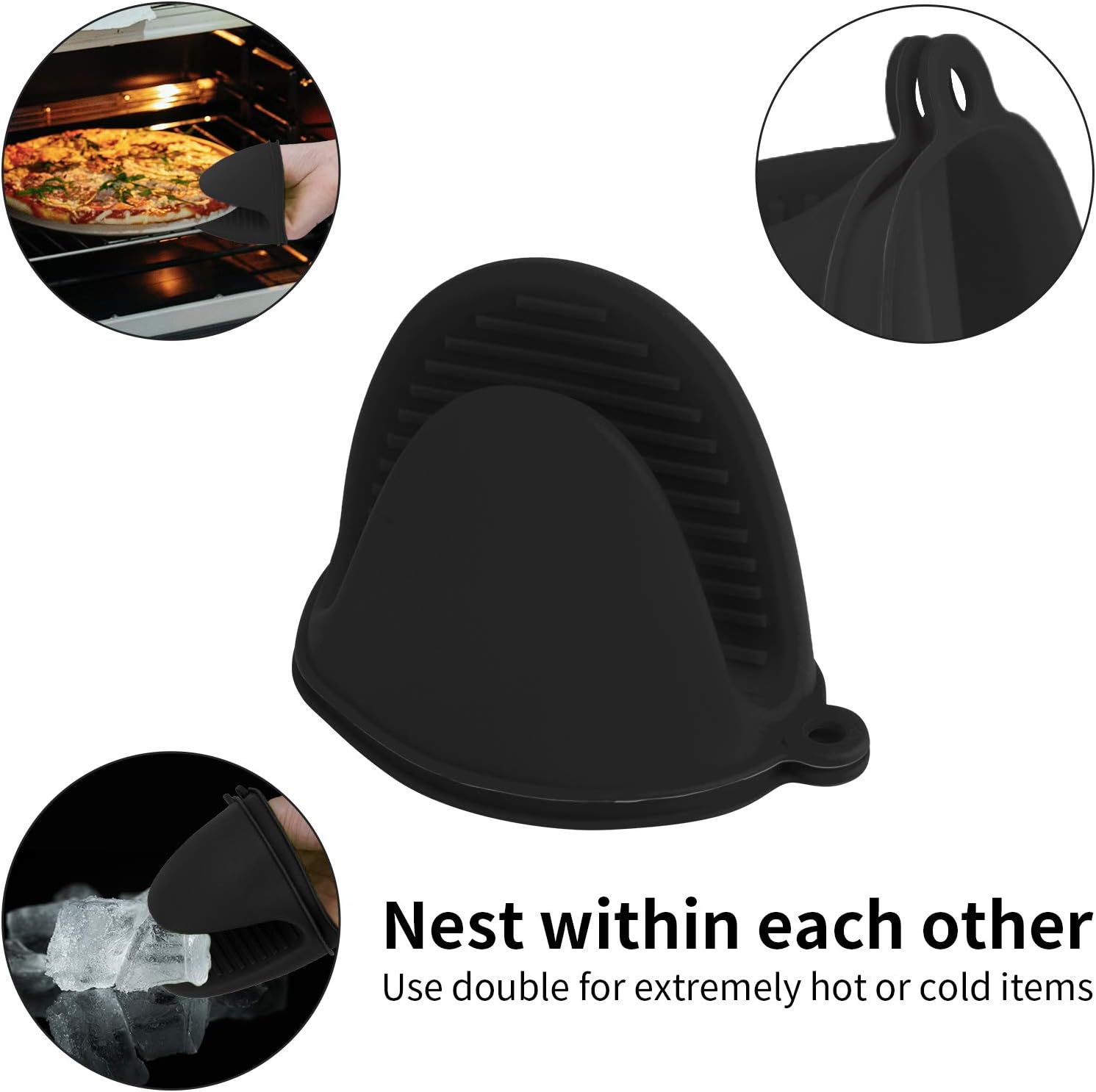 Tifanso Silicone Oven Mitts Set 1 Pair Black