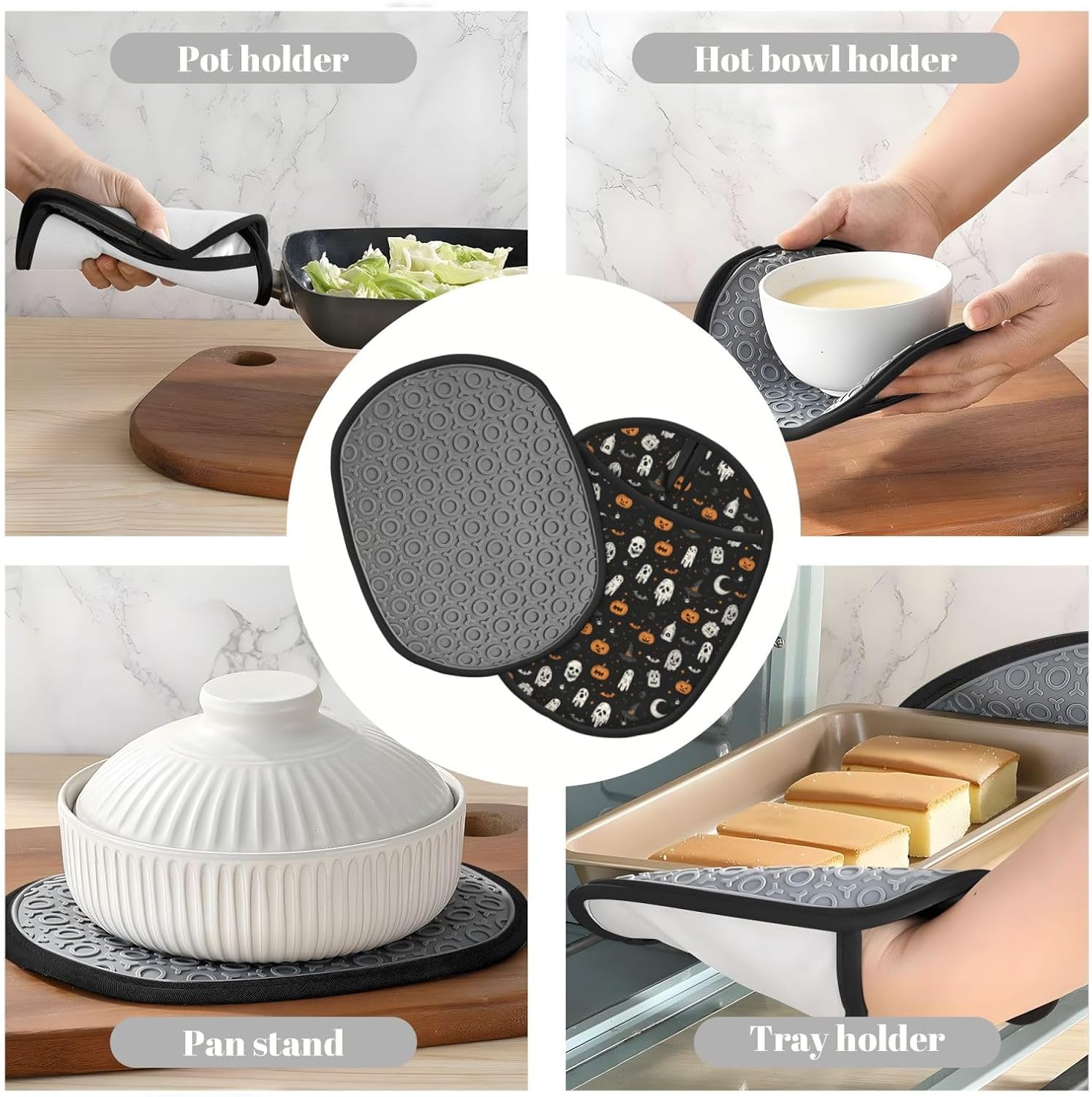 Cute Animated Halloween Potholders for Kitchen - Heat Resistant Oven Mitts