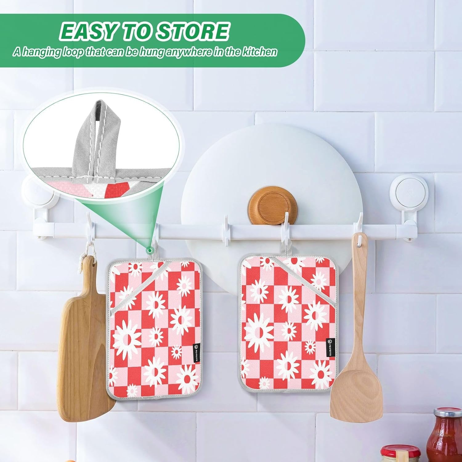 Durable Red and Pink Checked Heat Resistant Potholders