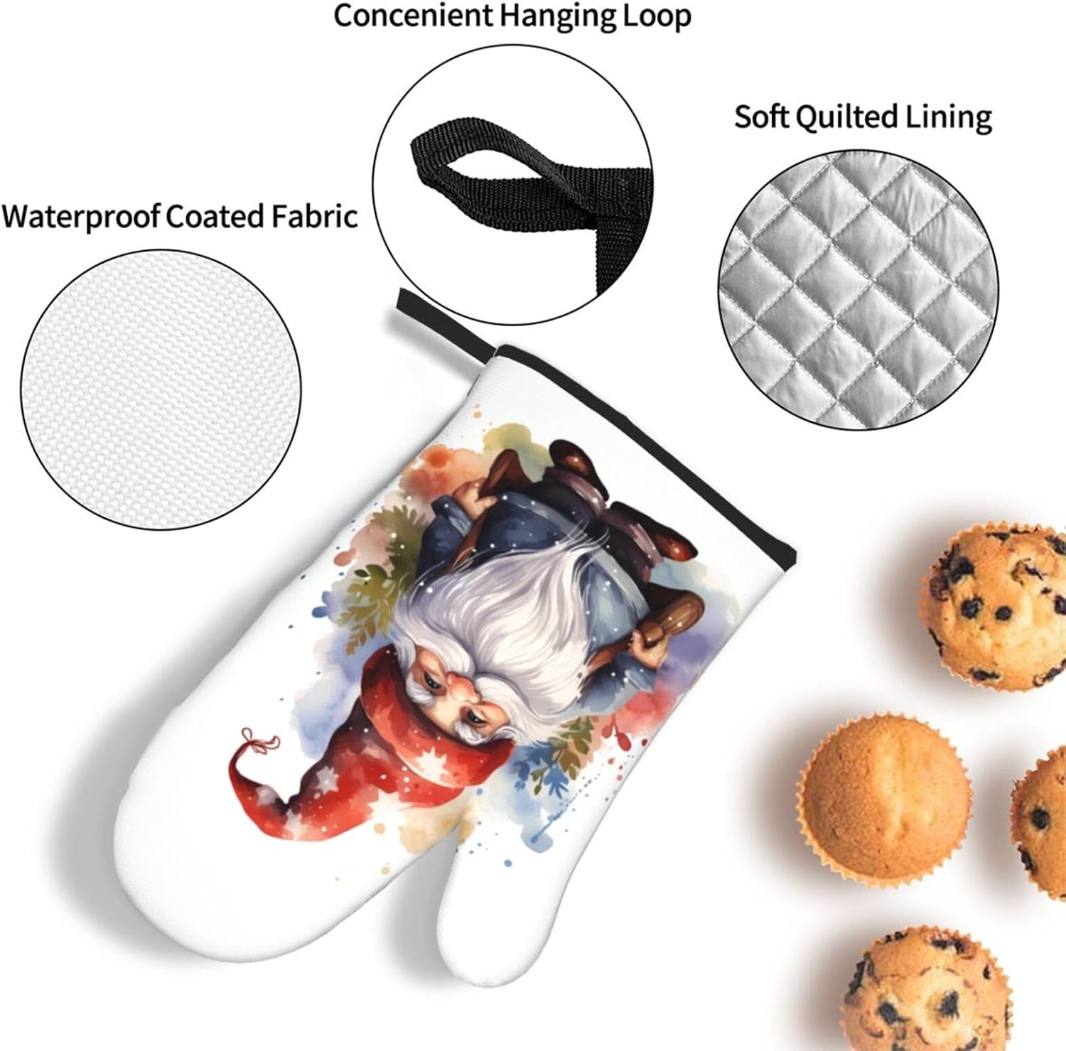 Watercolor Christmas Gnomes Oven Mitts Set of 3