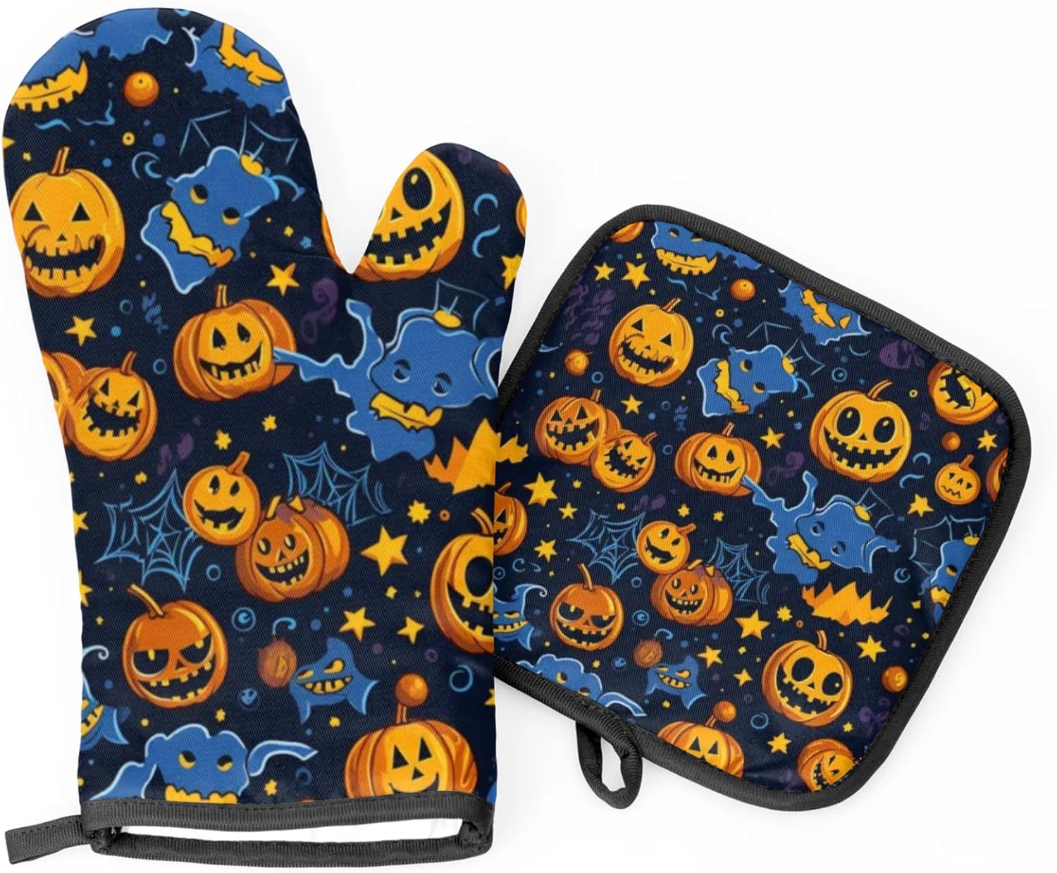 Halloween Heat-Resistant Oven Mitts Pot Holders Set Pumpkin Design