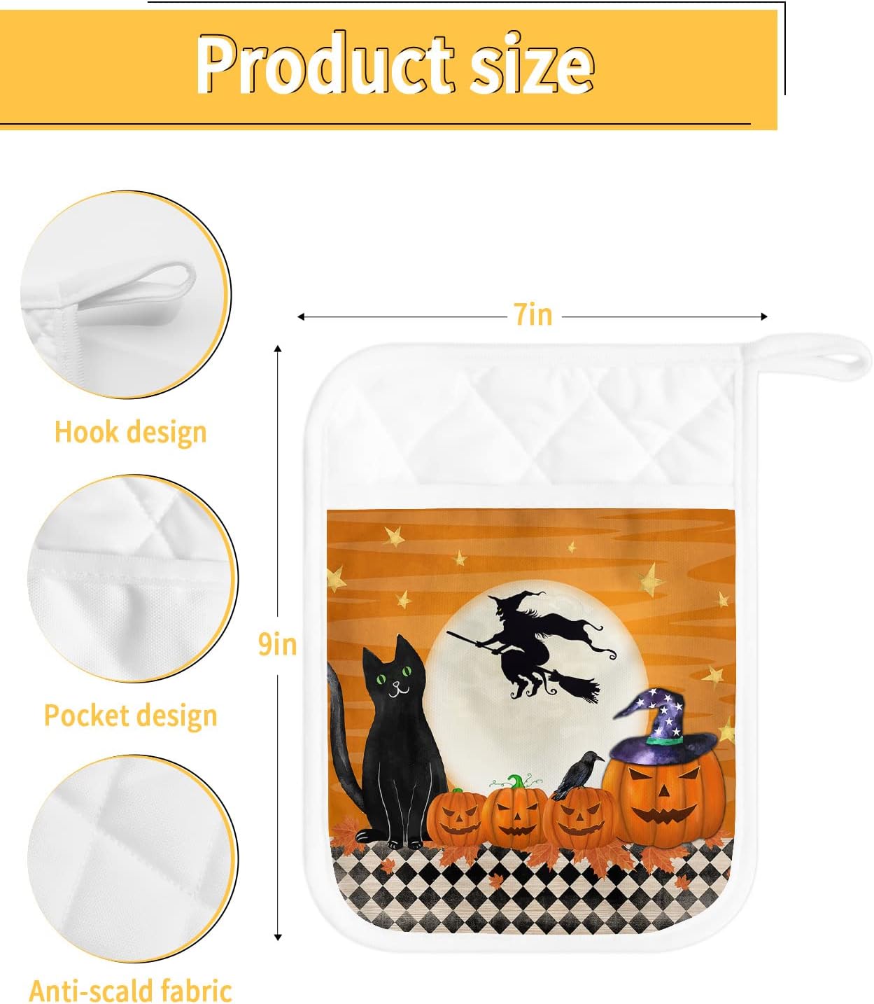 Halloween Witch Black Cat 5PCS Pot Holders 1