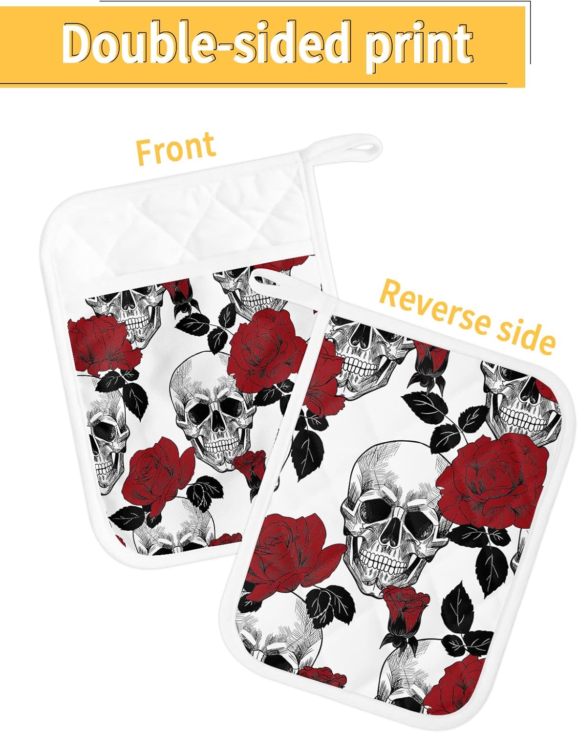 5-Piece Sugar Skull Potholders Heat-Resistant Halloween-Style with Hanging Loops