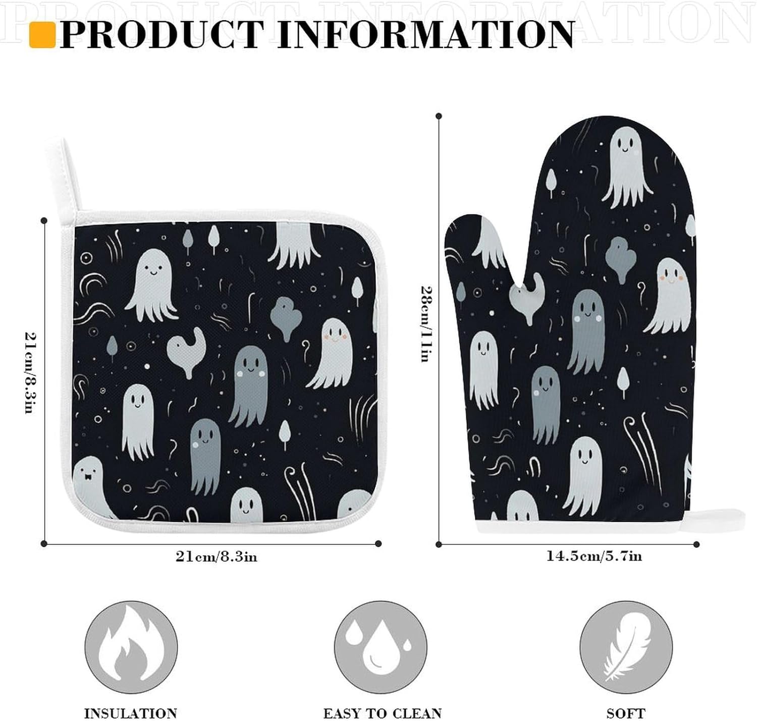 Cute Halloween Ghost Oven Mitts Pot Holders Set heat resistant