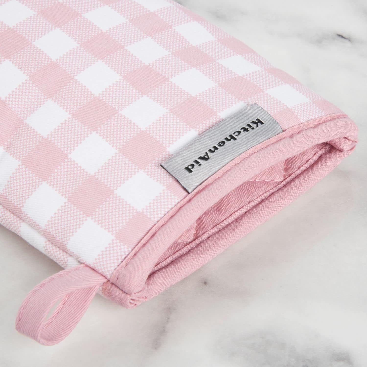 KitchenAid Gingham Mini Oven Mitts 2-Pack Dried Rose 1