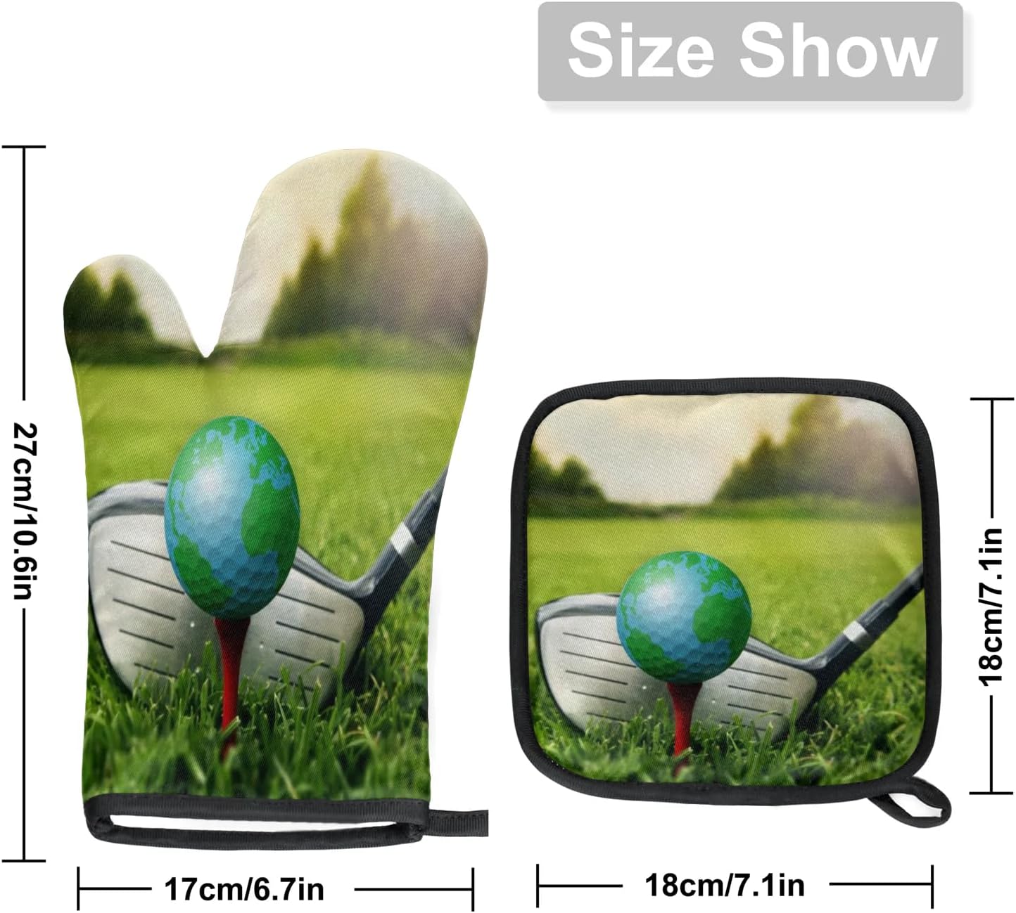 Golf Sports Theme Pot Holders and Oven Mitts Set