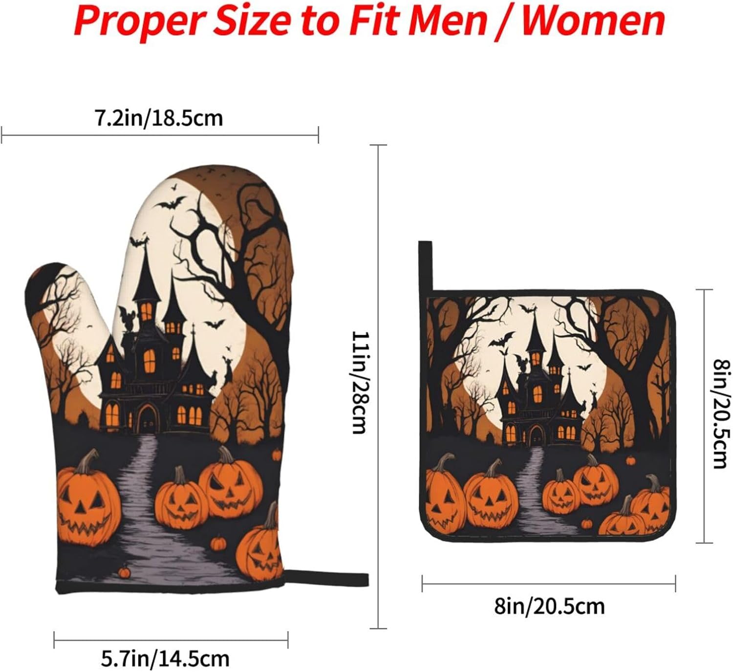 Gothic Halloween Oven Mitts Pot Holders Set 4 Piece Gift for Baking
