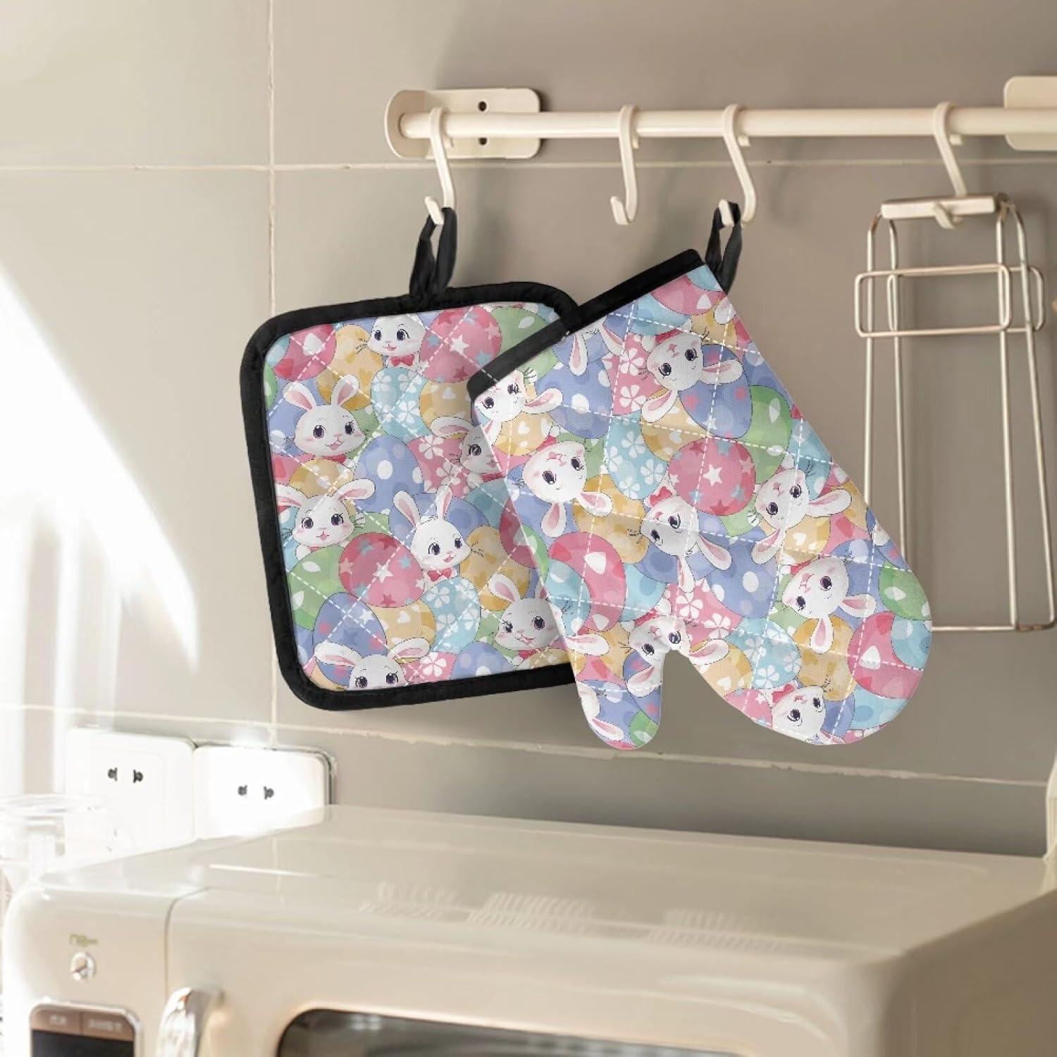 UNICEU Easter Rabbit Oven Mitts Pot Holders 4-Piece Set