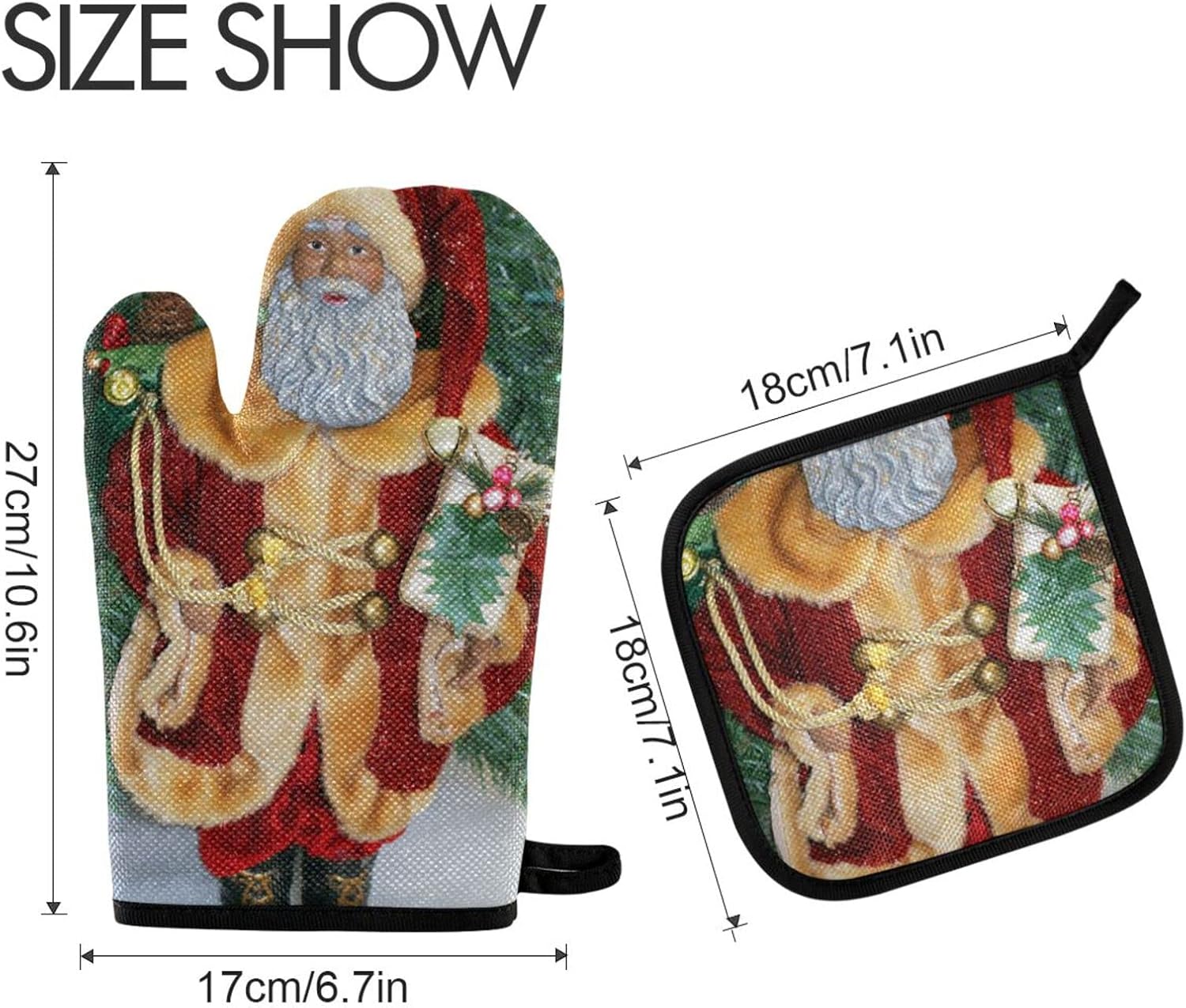 Exnundod African American Santa Oven Mitts Pot Holders Set 2PCS