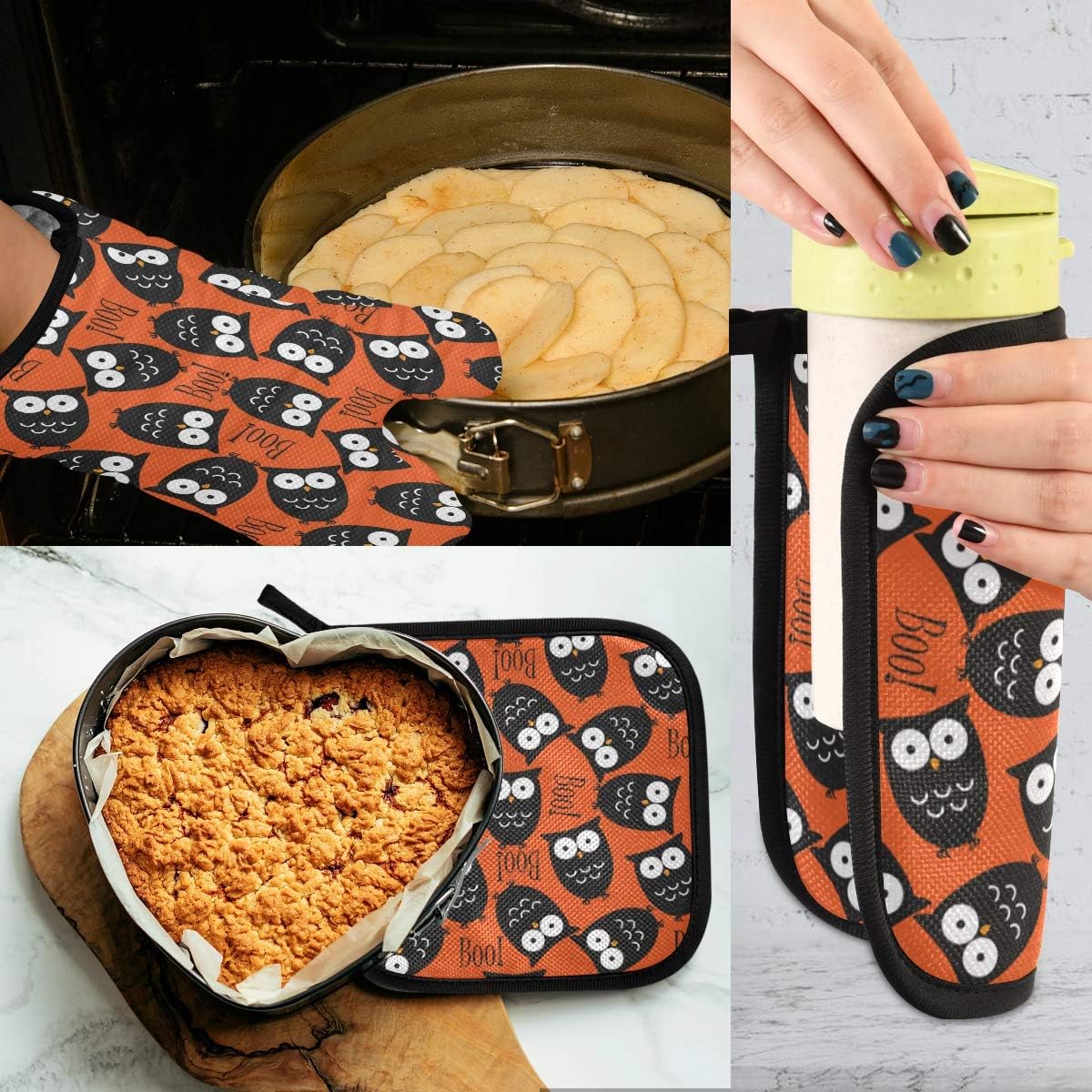 Halloween Boo Oven Mitts Pot Holders Set of 2 Heat Resistant Kitchen Gloves
