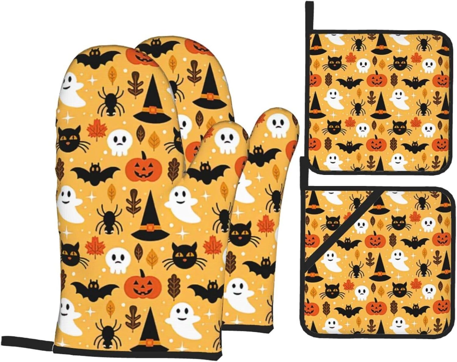 Halloween Ghost Pumpkin Bat Oven Mitts and Pot Holders Sets of 4