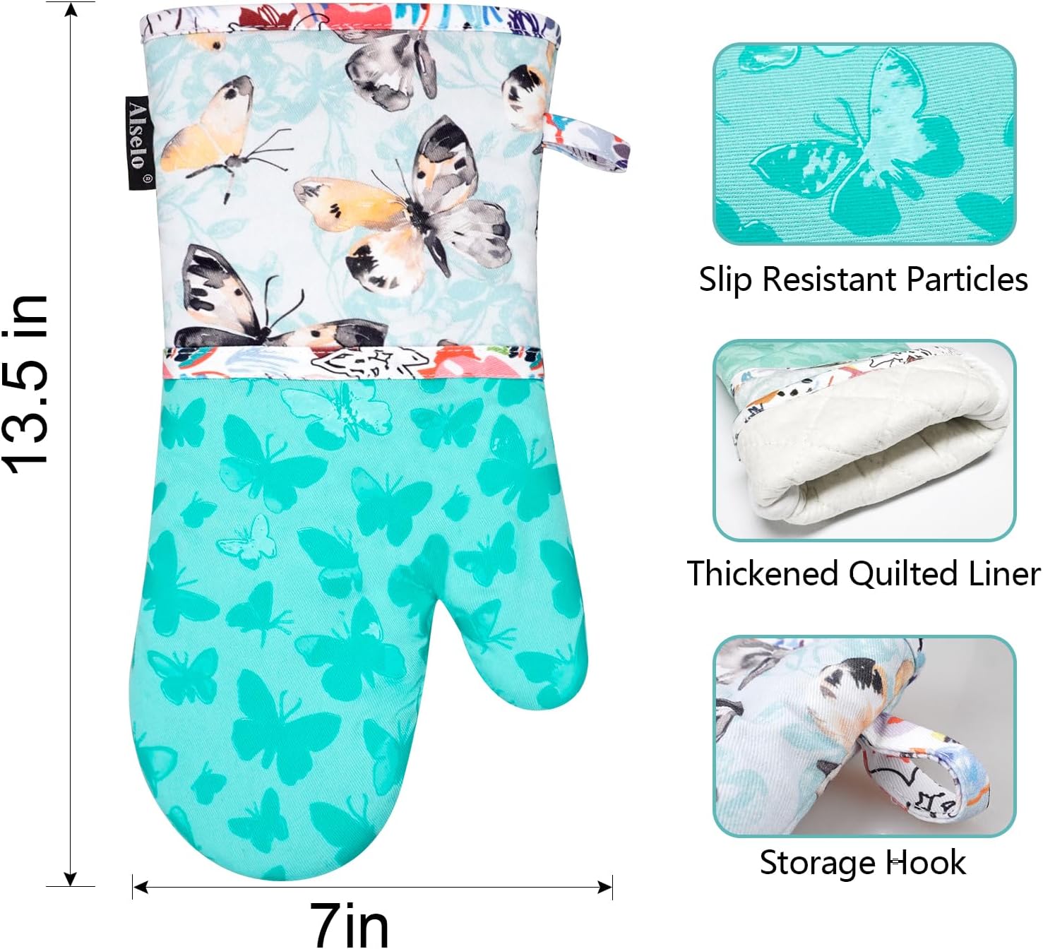 Heat-Resistant Oven Mitts with Anti-Slip Quilted Linings