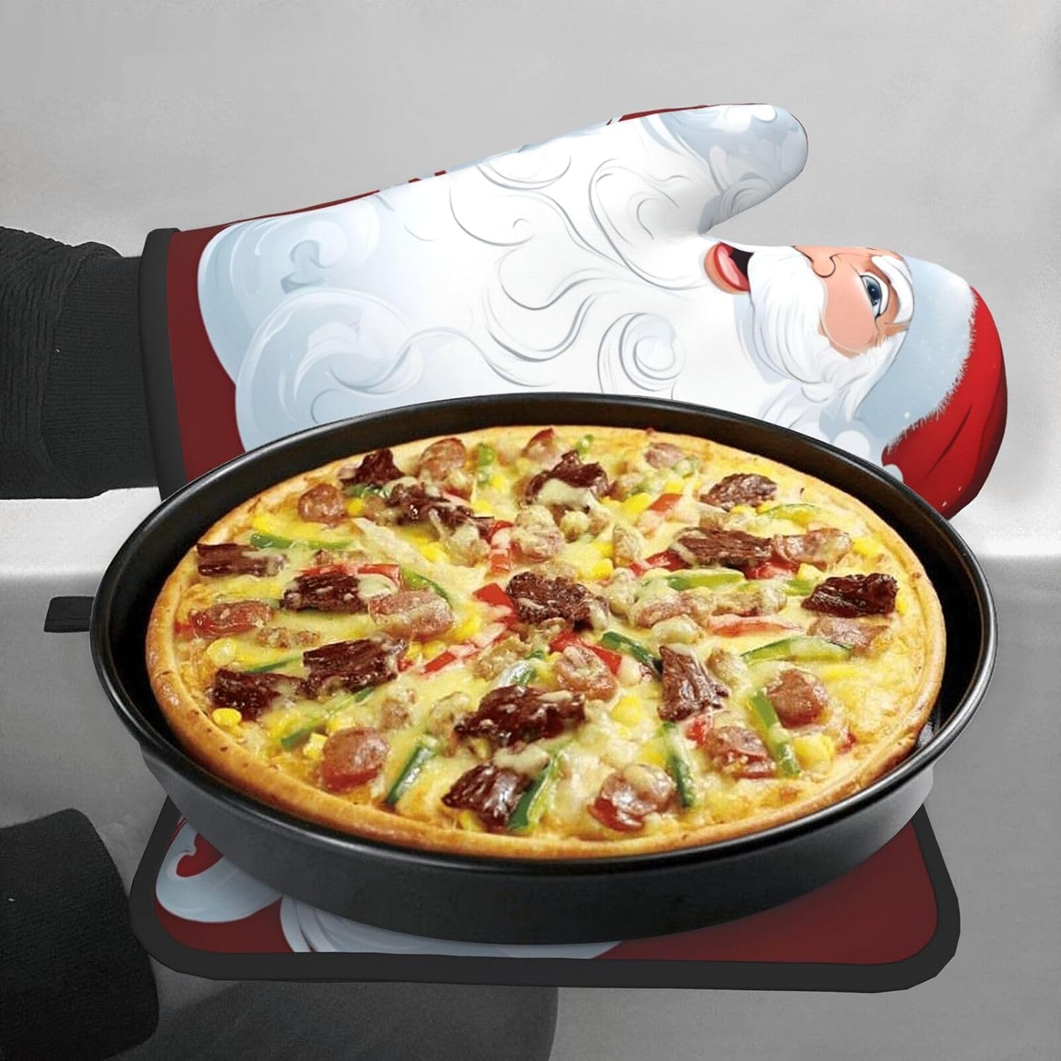 Christmas Day Printed Oven Mitts and Pot Holders 2 Piece Set