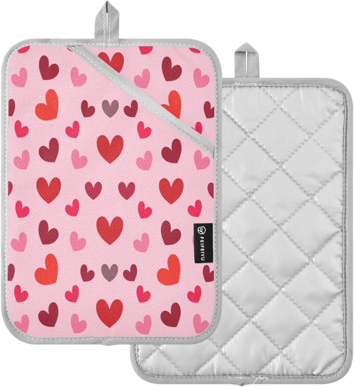 Kcldeci Cute Hearts 2Pack Heat Resistant Oven Mitts and Potholders