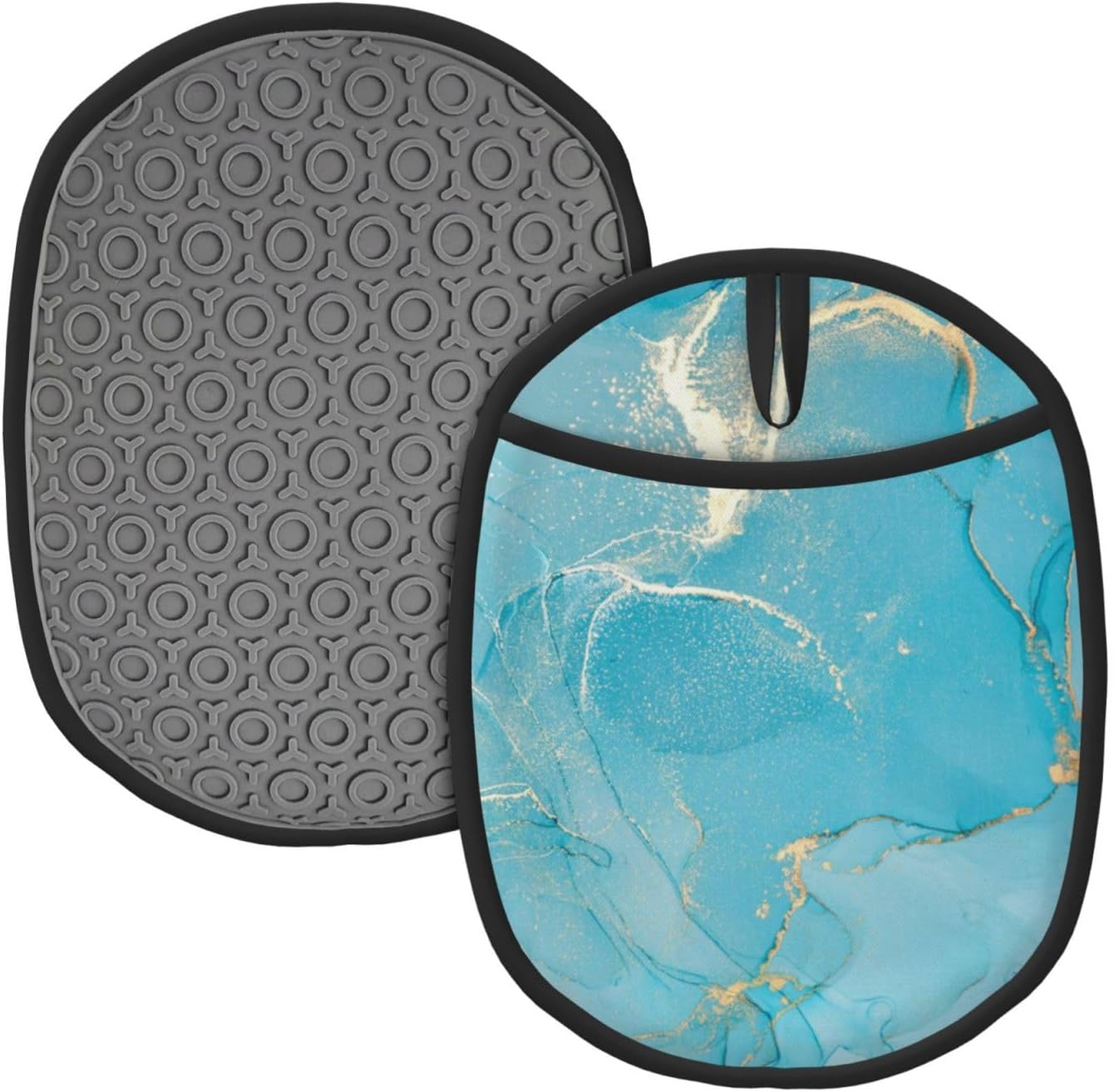Jbofyee Heat-Resistant Silicone Potholders - Turquoise Marble 2-Piece Set