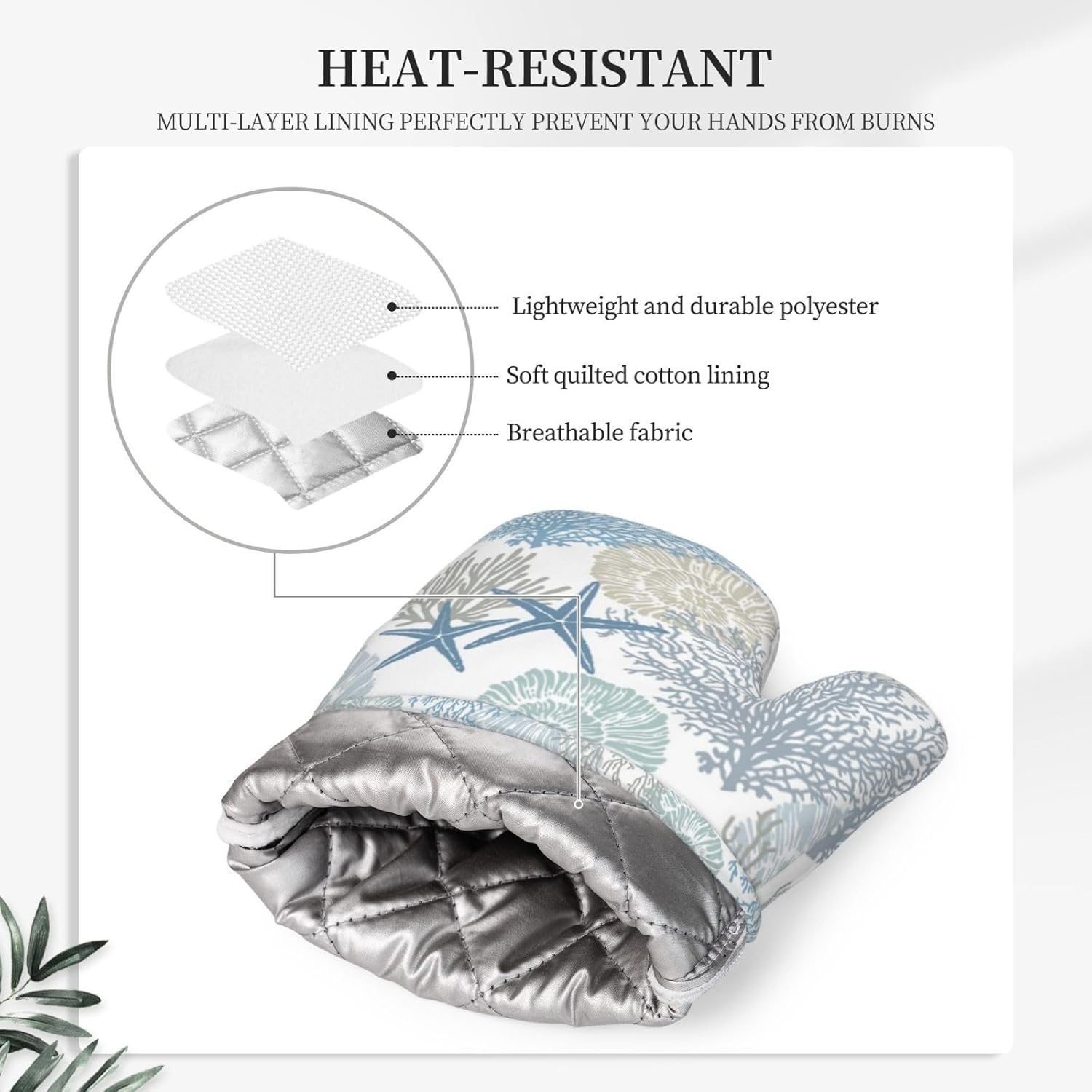 Nautical Heat-Resistant Oven Mitts with Quilted Liner 4PCS for Kitchen Cooking