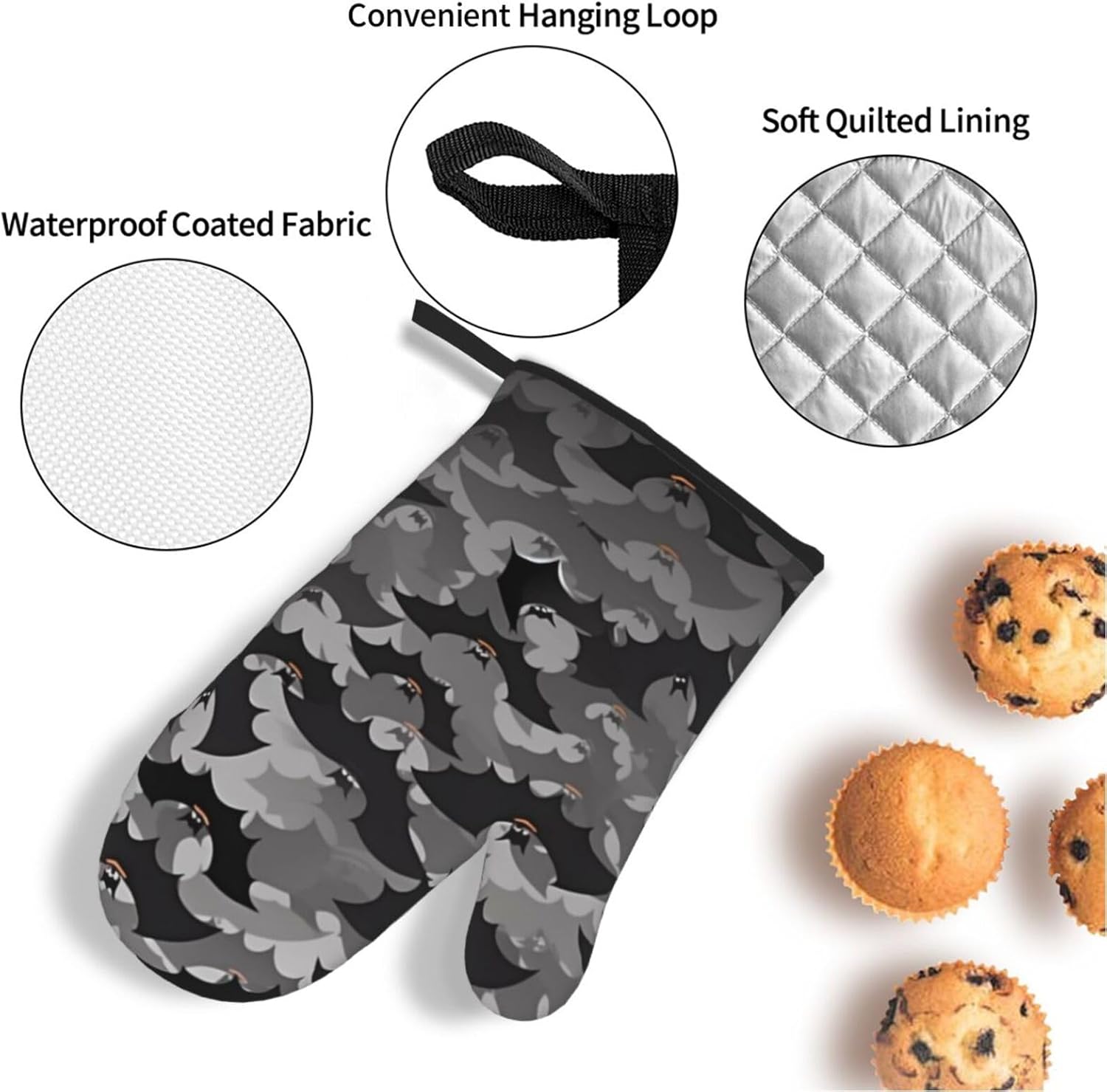 Halloween Bats Grey Ovenmitts Pot Holders Set - Heat Resistant Kitchen Gift