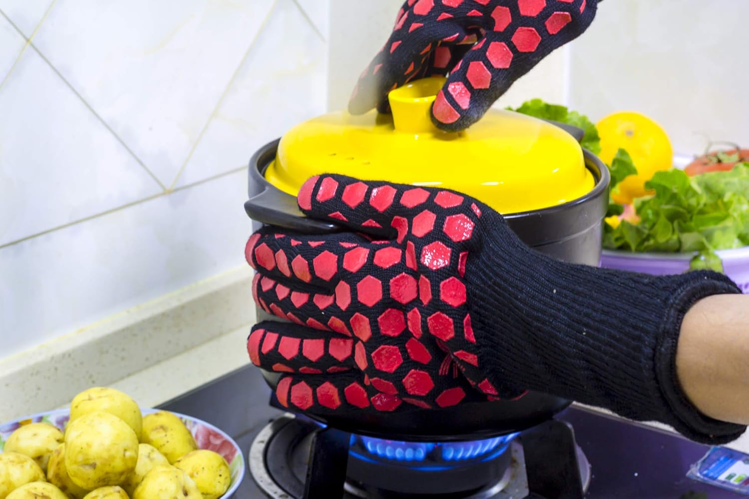J H Heat Resistant Oven Glove 932F 2 Layers Silicone 1 Pair
