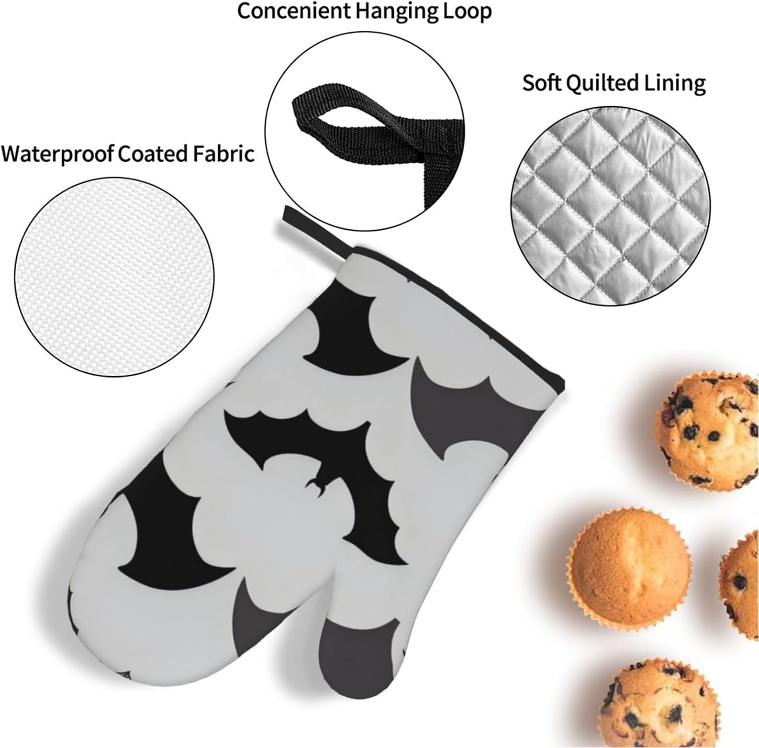 Halloween Oven Mitts Set of 4 - Waterproof Heat-Resistant Grey Prints