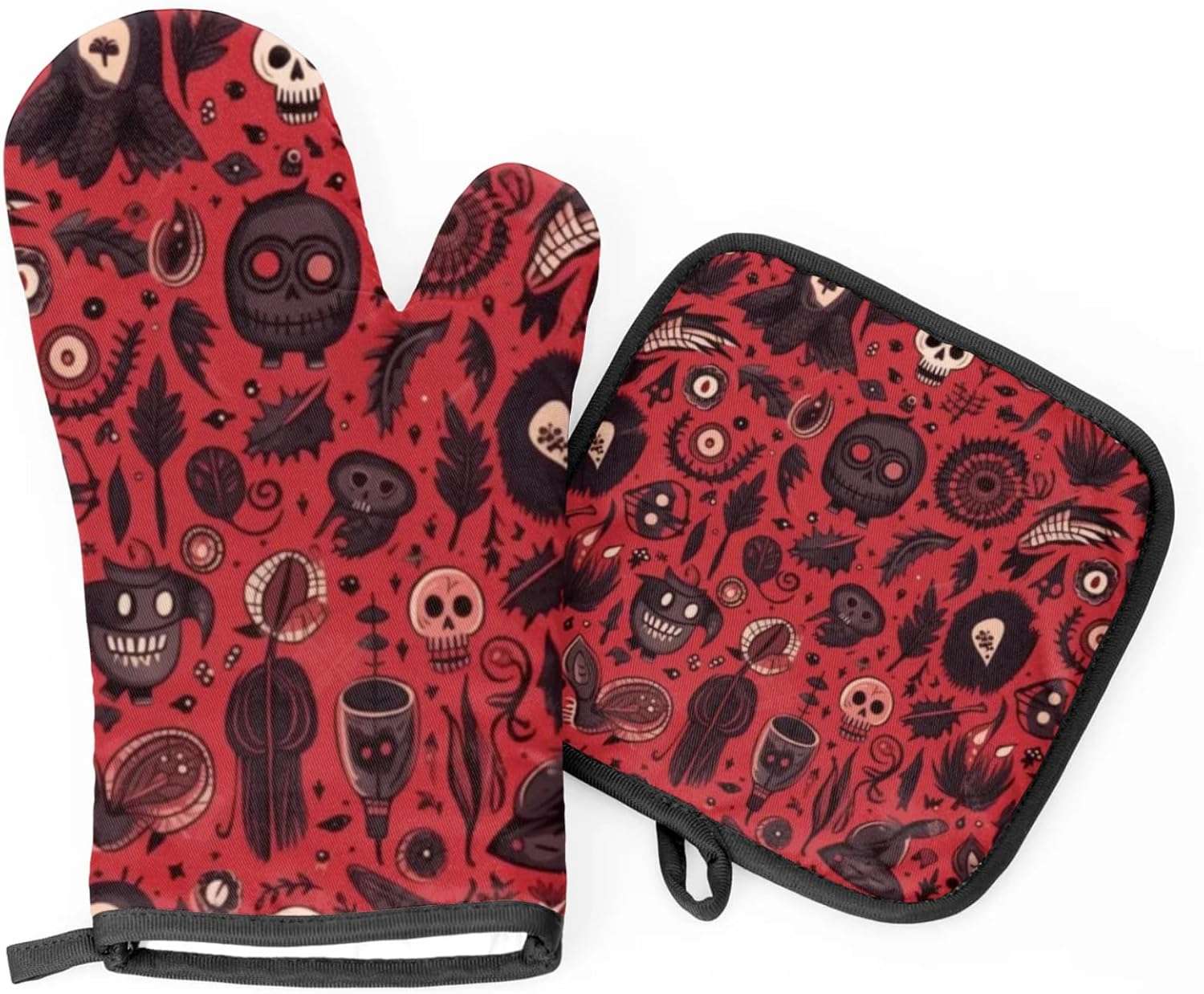Halloween Skull Ghost Bat Oven Mitts Set of 2 for Chef