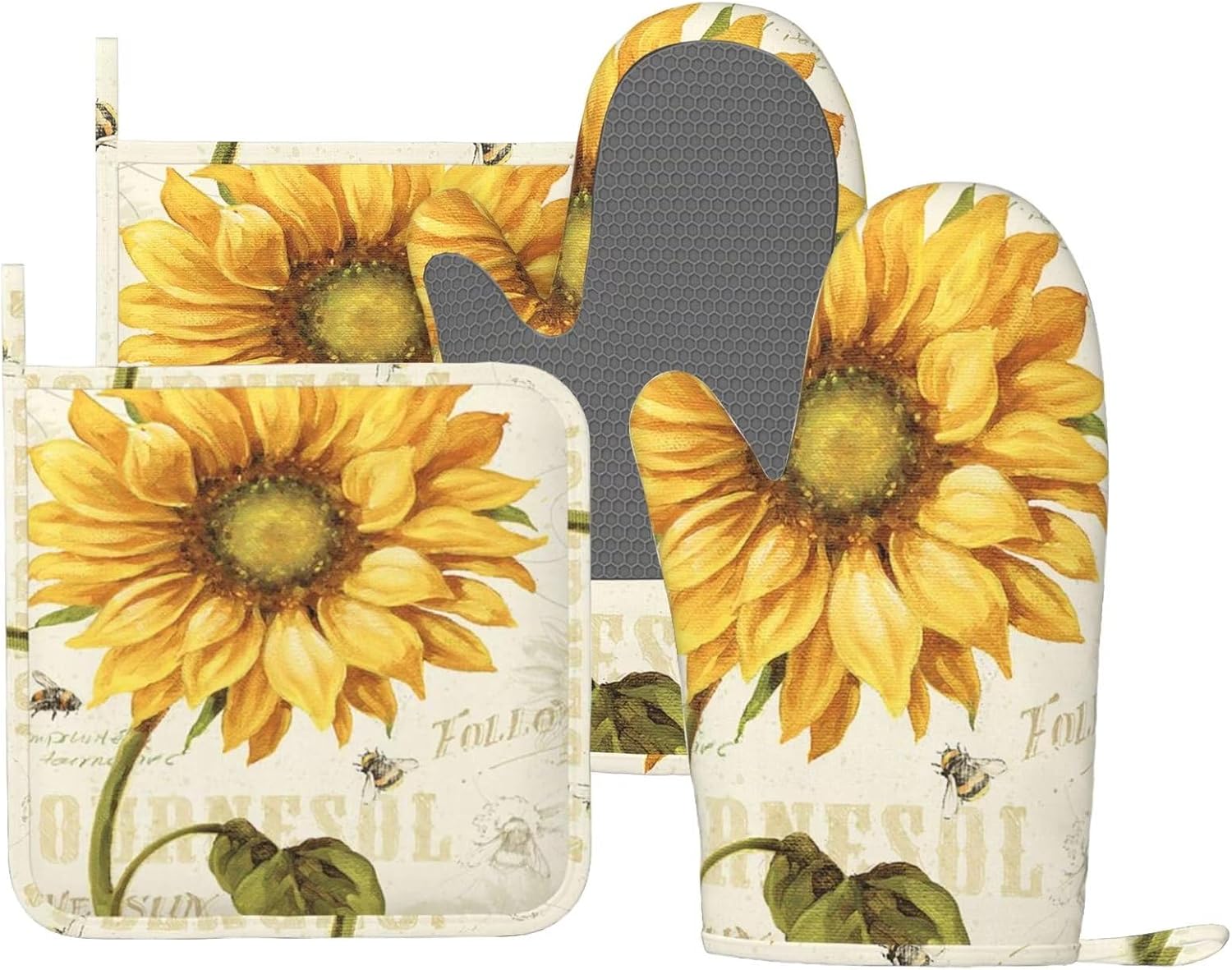 Sunflowers Oven Mitts Pot Holders Set for Kitchen Use