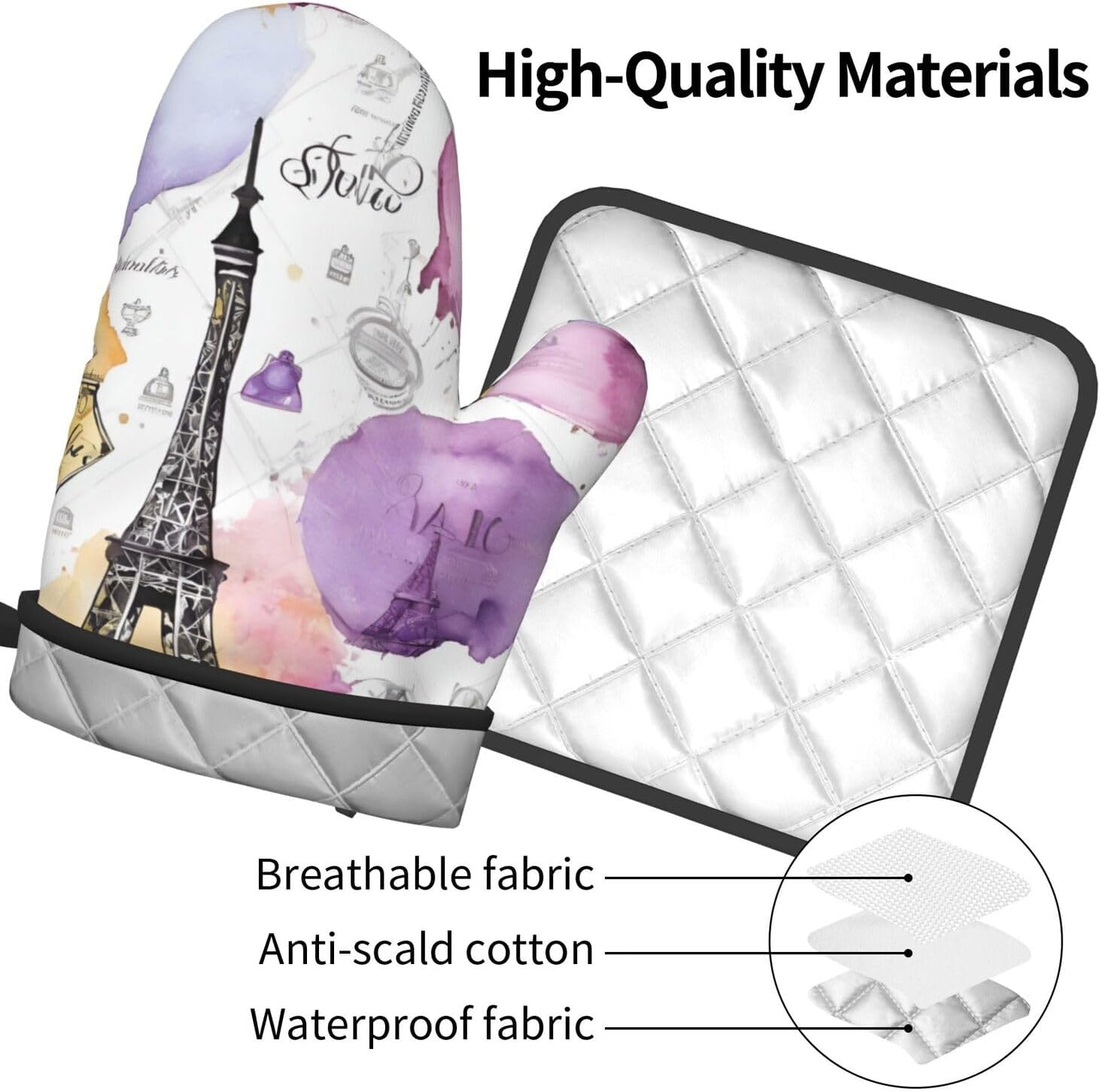 French Parisian Eiffel Tower Oven Mitts Pot Holders Set