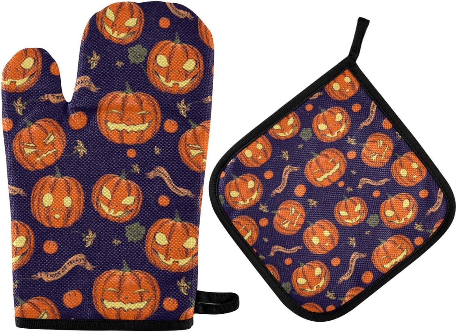 Halloween Orange Pumpkin Oven Mitts 2 Pc Set