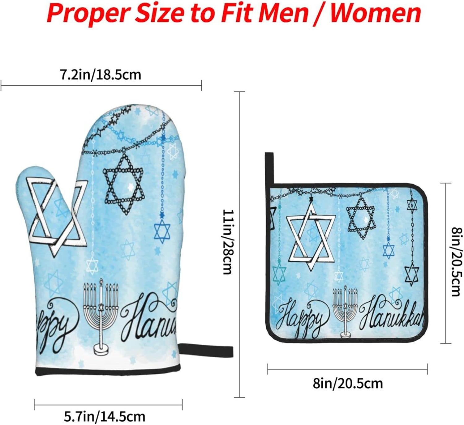 Happy Hanukkah Heat Resistant Mitts Pot Holders Set by Augenstern
