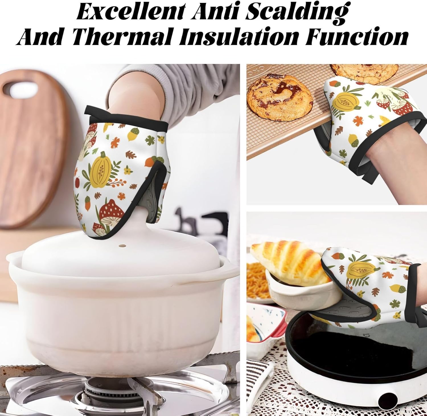 HQFFPOO Set of 2 Mushroom Silicone Oven Mitts Heat Resistant 500F