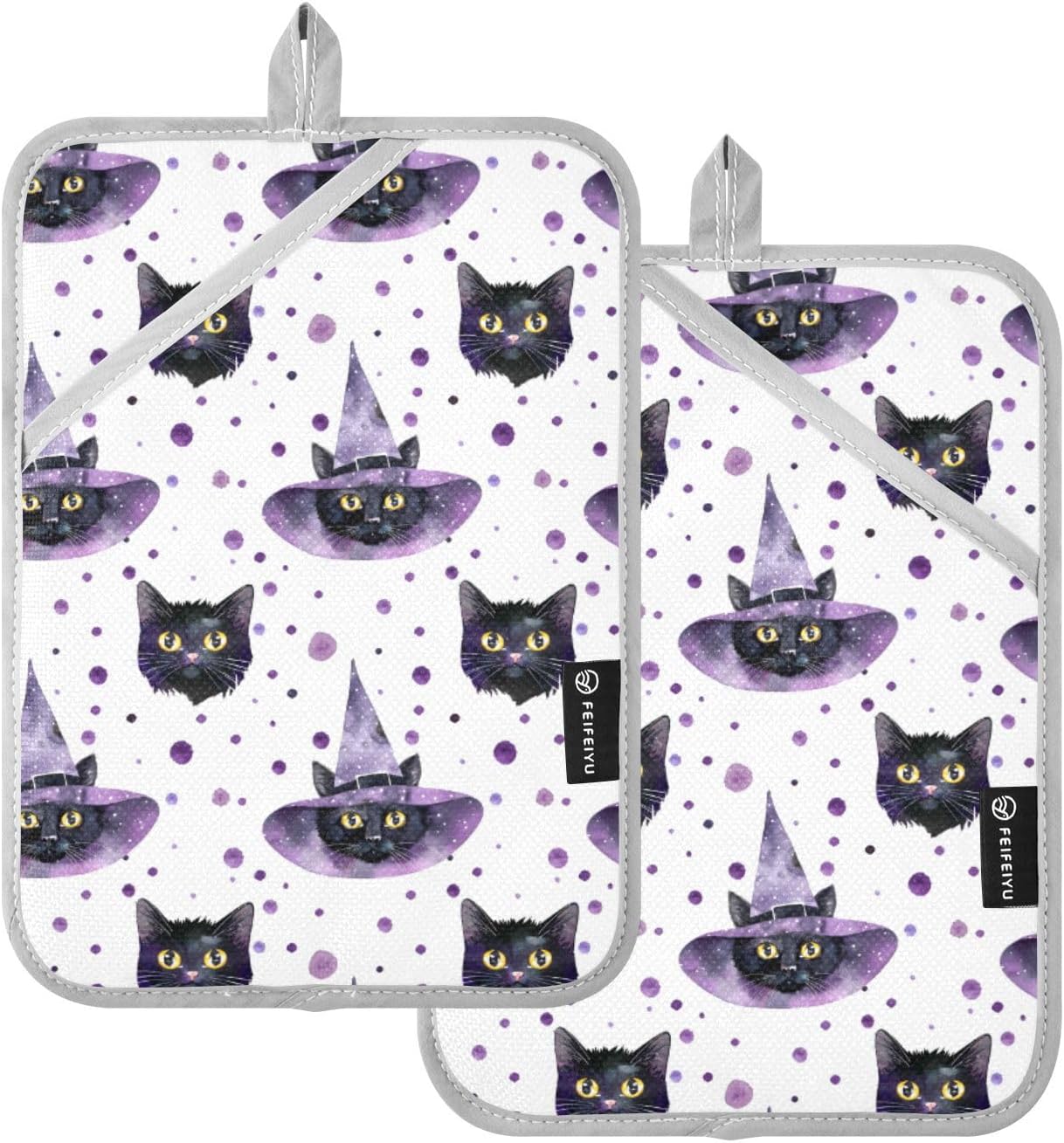 Halloween Cats Witch Hats Pot Holder Set