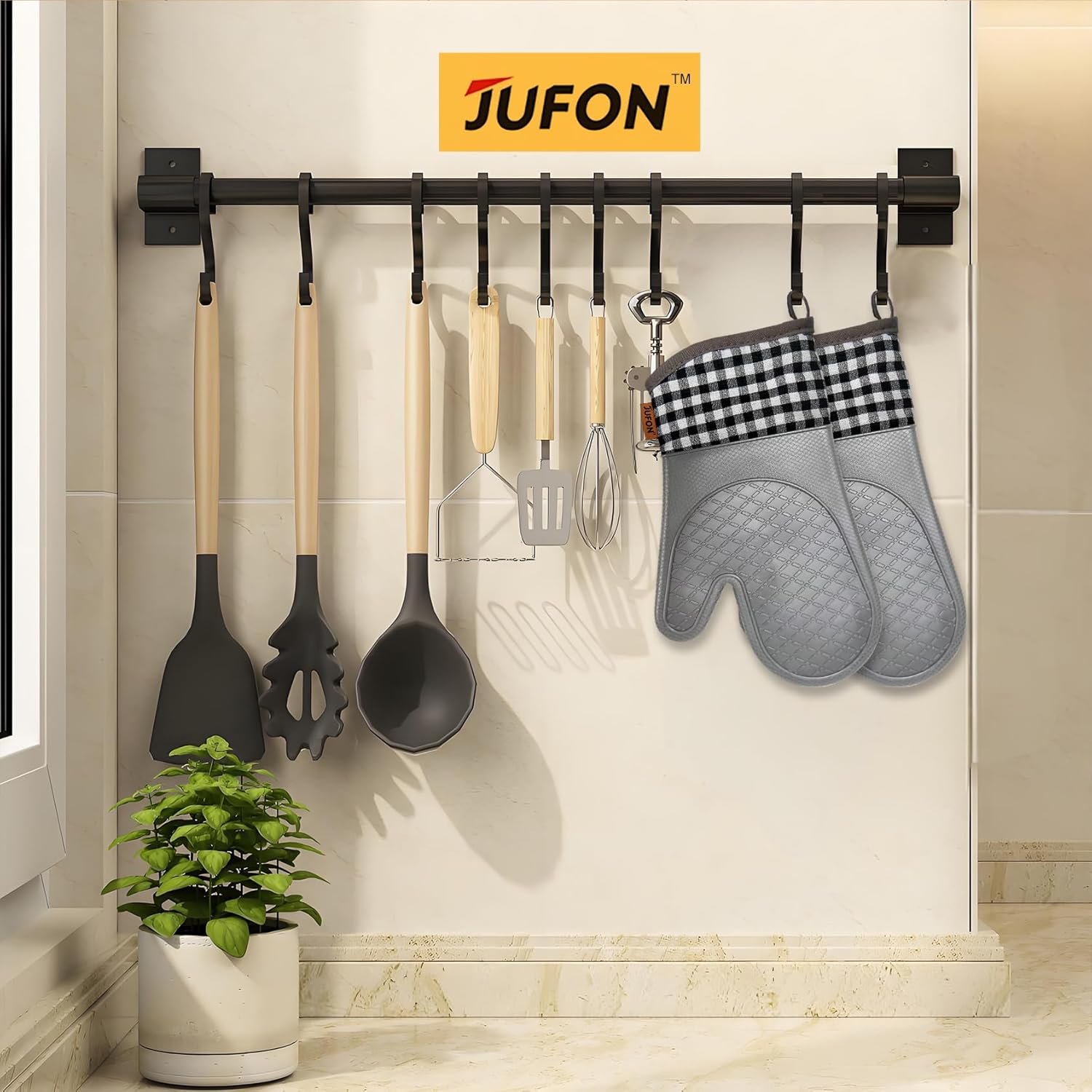 JUFON Oven Mitts Silicone Heat Resistant Kitchen Gloves