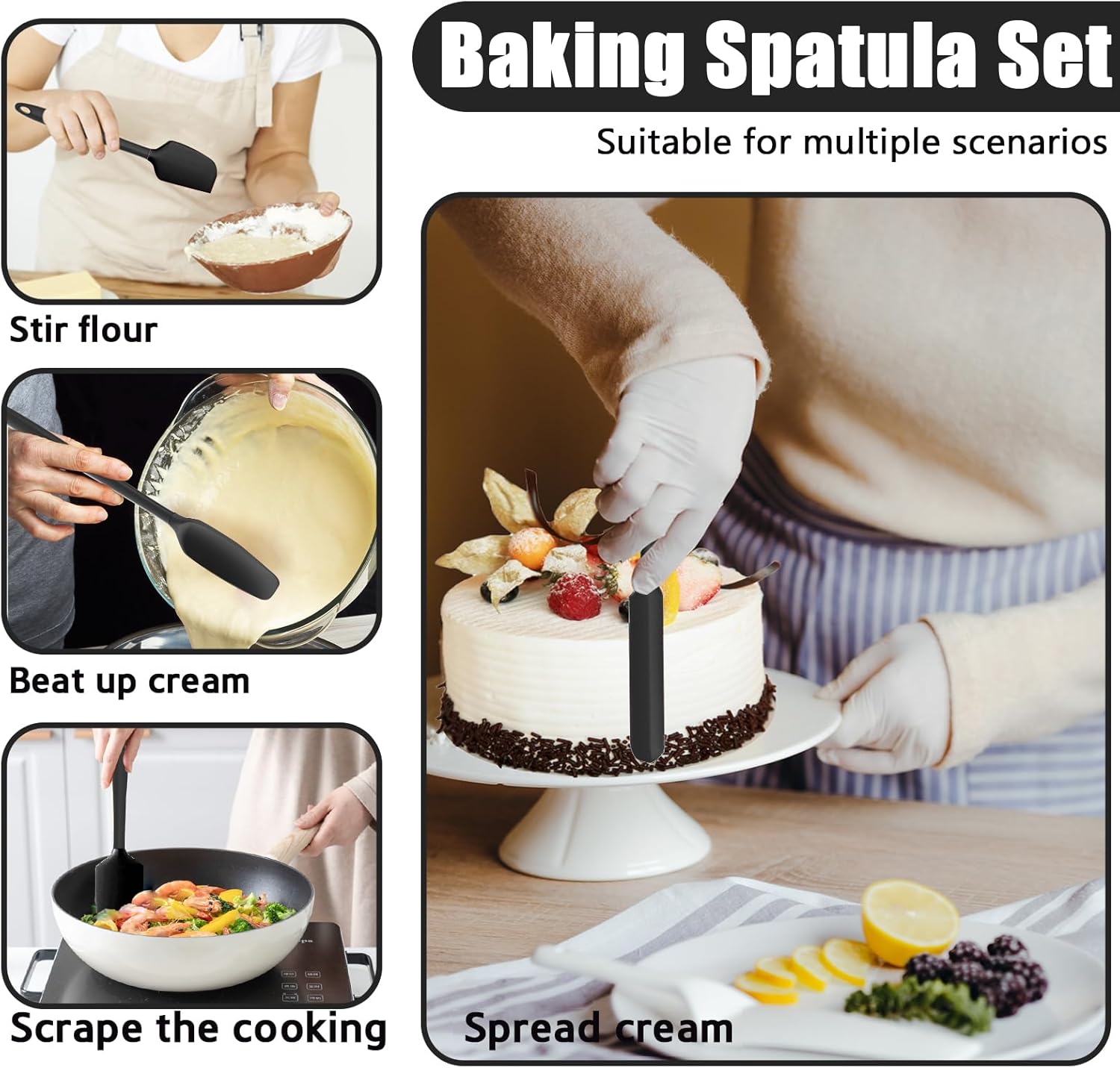 SMRCAD Silicone Oven Mitts with 5 Spatulas Set